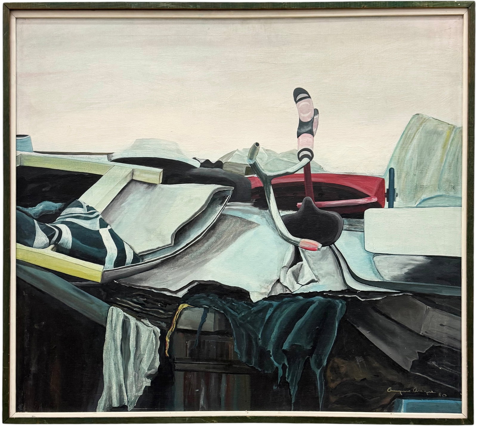 Modernist Deconstructed Urban Landscape with Bicycle Frame and Drapery, Signed (1 of 3)
