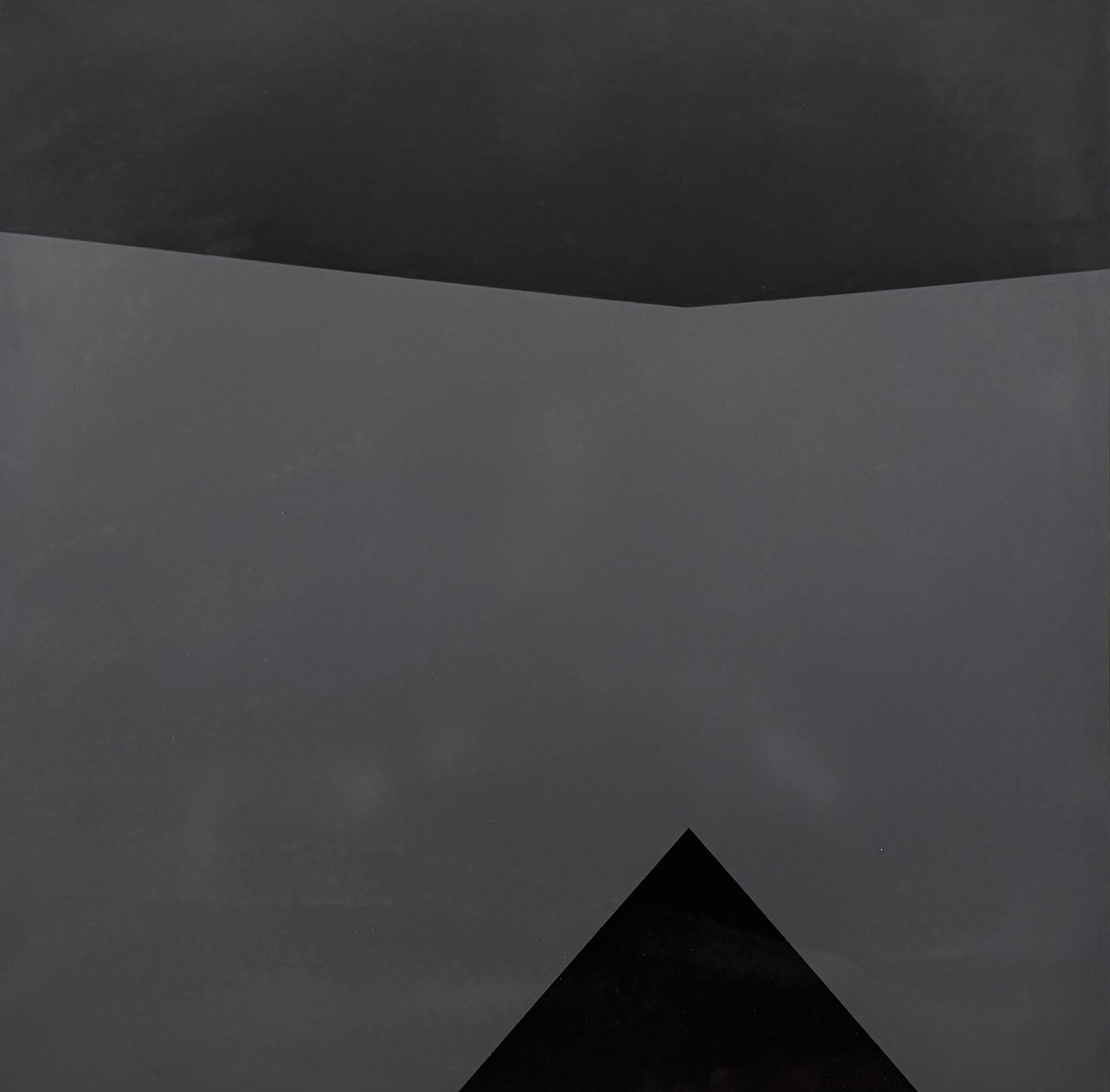 1970's Mid Century Modern Black & Grey Hard Edge Abstract Signed Verso: Oil painting on masonite 48 x 48 in. Oversized item