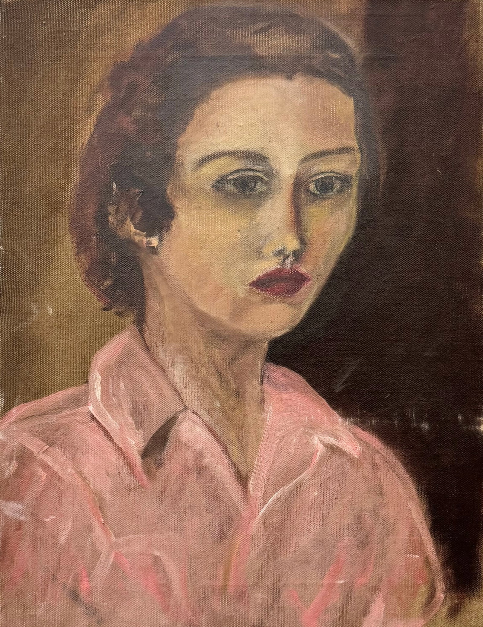 Circa 1940s–1950s American Modernist, Portrait of a Woman in a Pink Blouse (1 of 3)