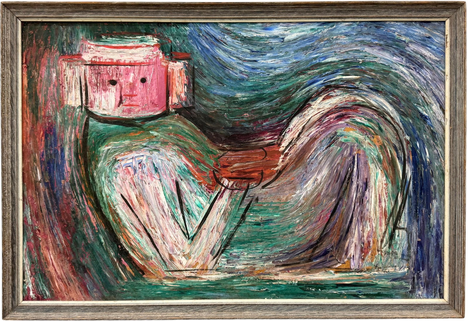 Mid-Century Avant-Garde Figurative Composition with Vibrant Impasto Textures: Oil painting on masonite 25 x 17 in.