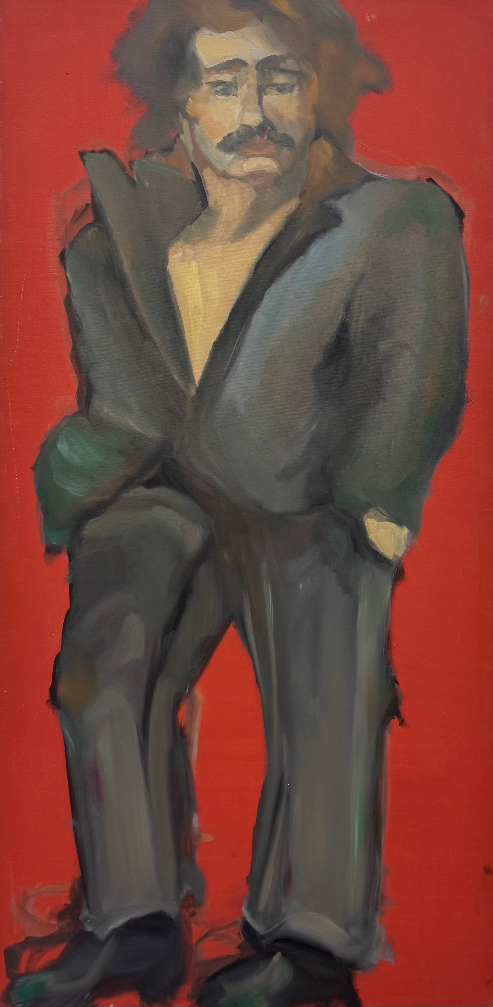 20th Century Large Expressionist Portrait Of A Man 48" (1 of 2)