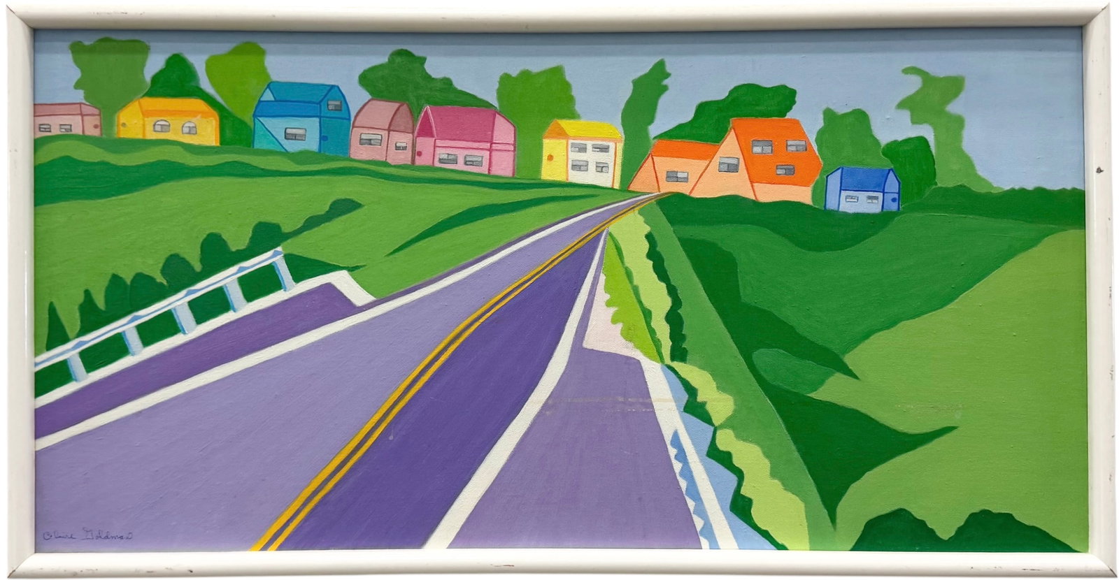 CLAIRE GOLDMAN (20th c, American) The Purple Road: Oil painting on canvas 30 x 15 in