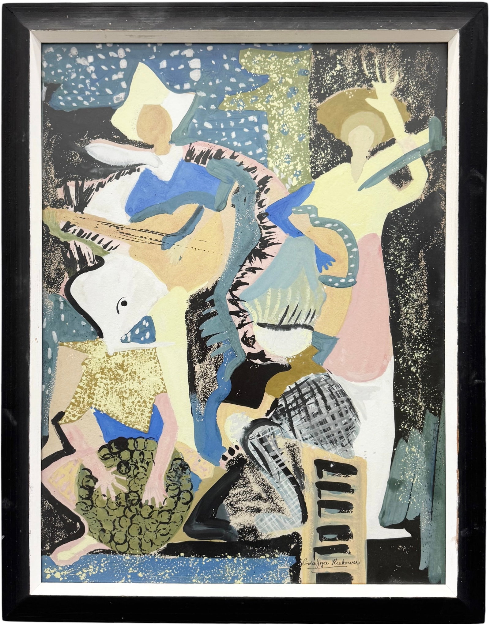 LINDA JOYCE KIRSHNER Mid-Century Cubist Mixed Media Abstact Painting (1 of 3)