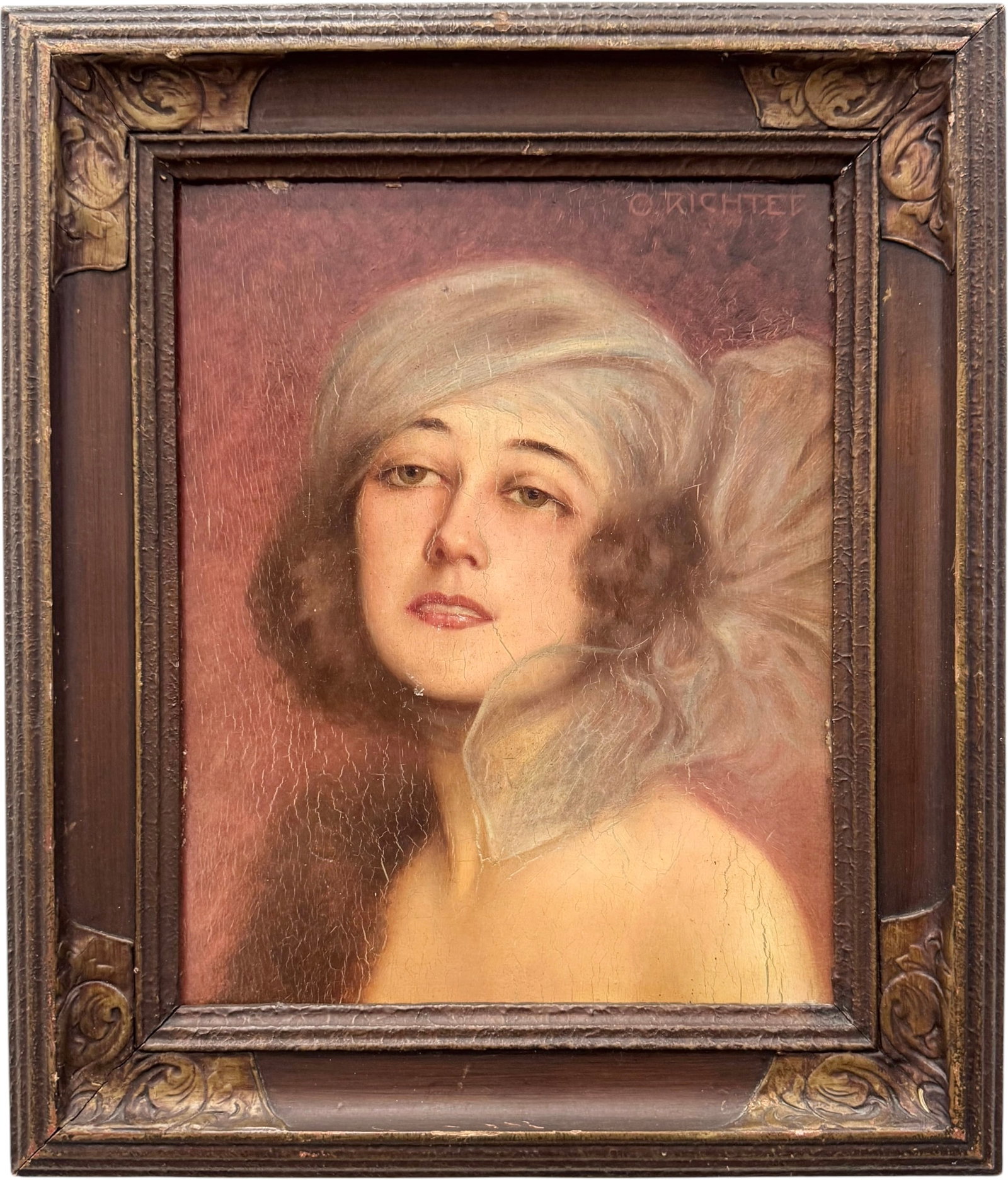 Circa 1920s Style German School Portrait of a Lady – Signed O. Richter: Oil painting on board 10 x 8 in, 14 x 12 in (framed).
