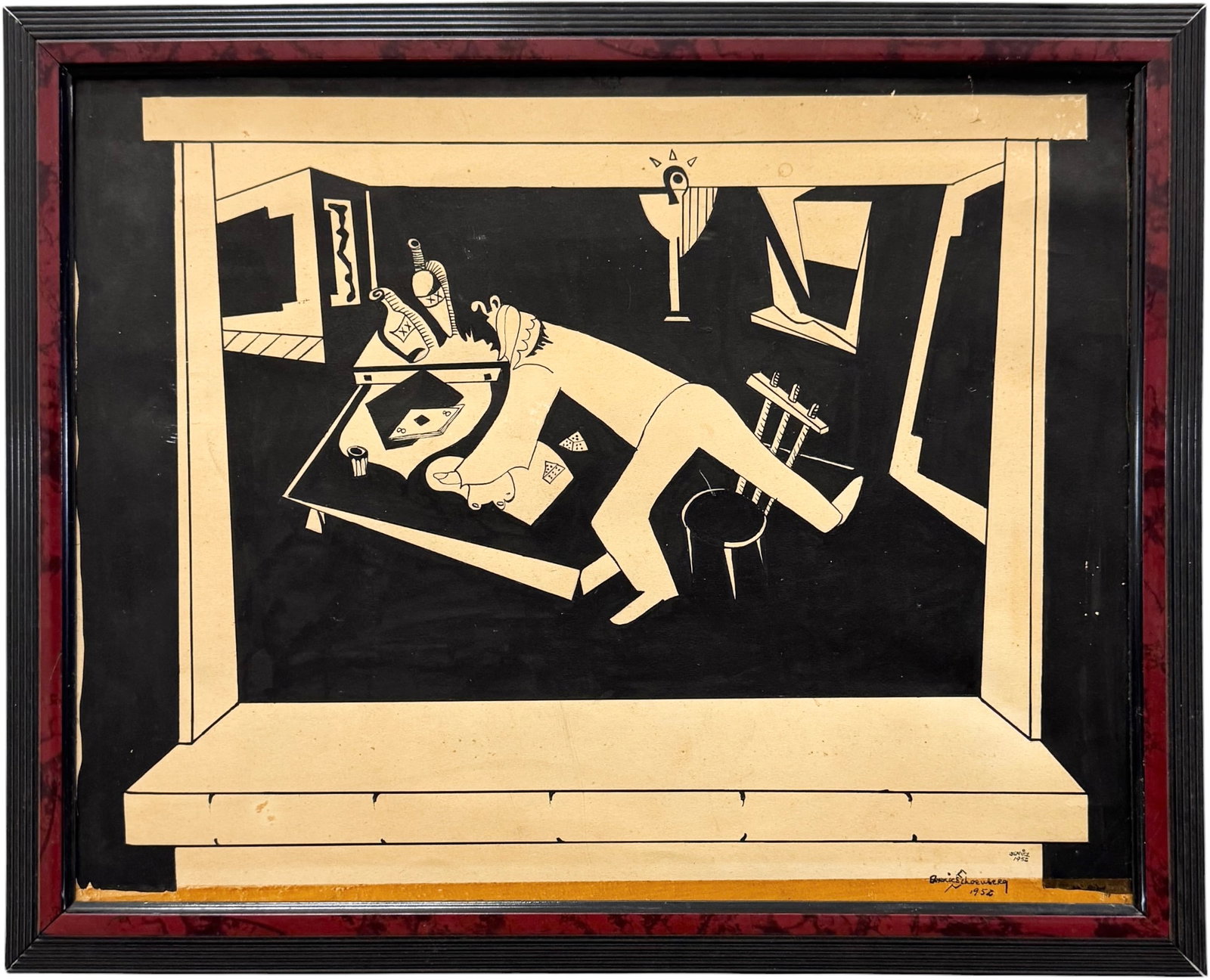 Mid-Century Expressionist Ink Drawing 1952 Signed Bernice Schoenberg Avant-Garde (1 of 3)