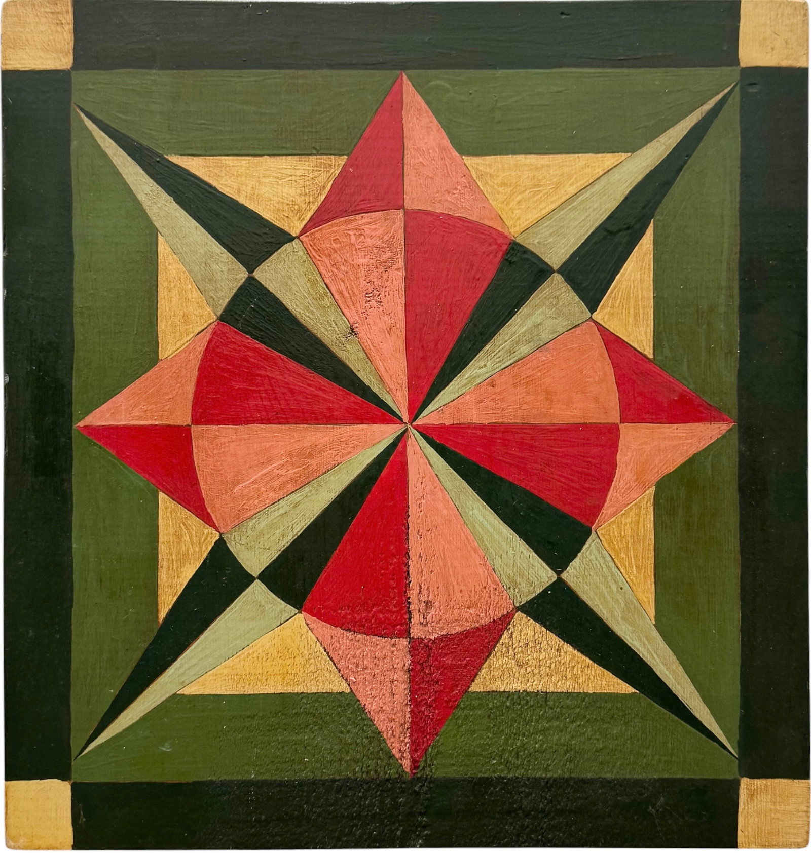 Marjorie Gomez Signed Geometric Star Barn Quilt Oil Painting, Dated 1989 (1 of 3)