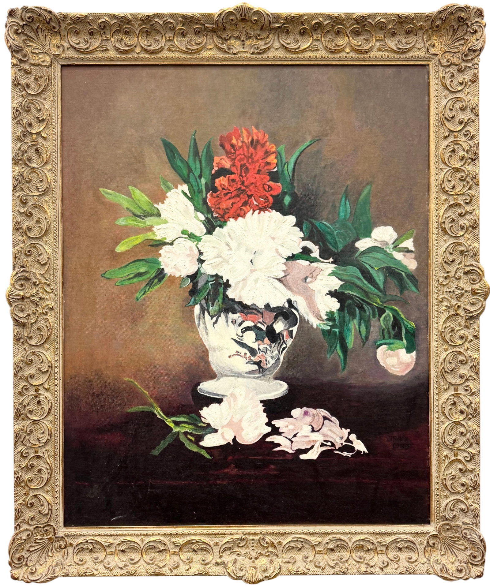 After Edouard Manet, 'Vase of Peonies on a Small Pedestal, Ornate Gilt Frame (1 of 3)