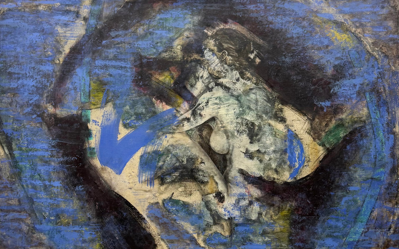 ANDRES DOMINGUEZ (21st C, Latin American) Monumental Nude Abstact 62" x 40": Mixed media on canvas 62 x 40 in