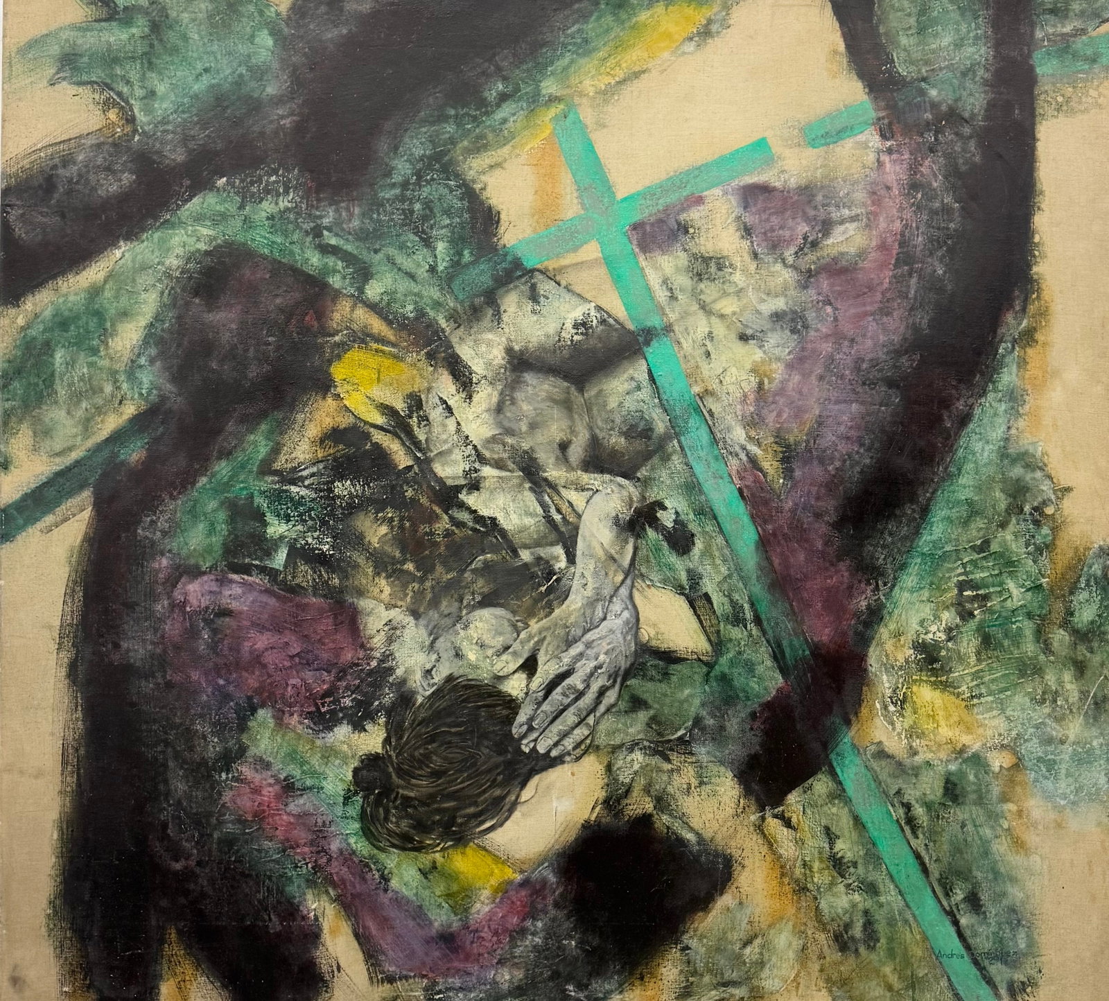 ANDRES DOMINGUEZ (21st C, Latin American) Monumental Nude Abstact 50" x 46": Mixed media on canvas 50 x 45 in. Nude abstract