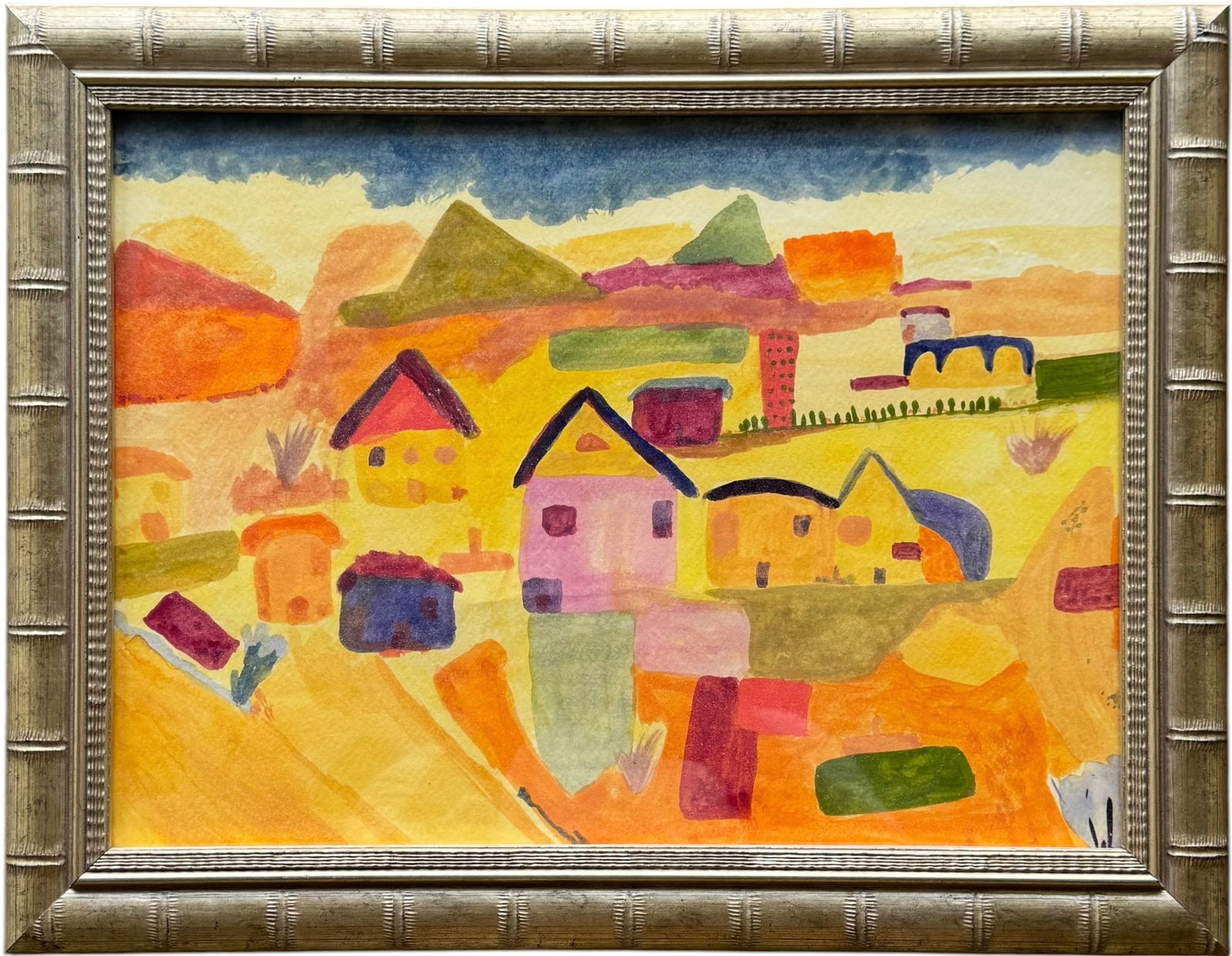 Cubist-Expressionist Watercolor – Geometric Townscape, In The Style of Paul Klee (1 of 2)