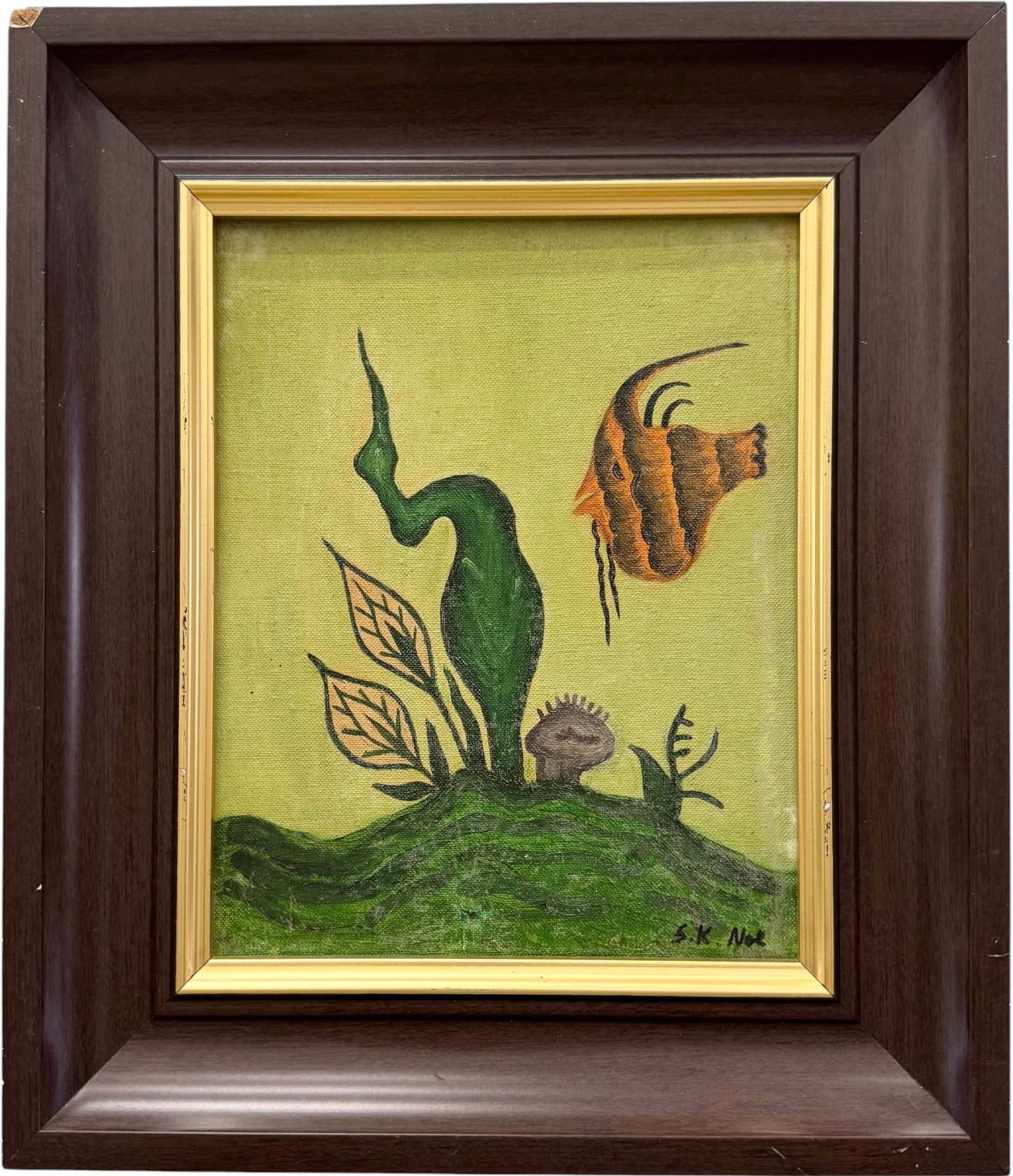 Mid-Century Surrealist Signed S.K. Noel Surrealist Angelfish Oil Painting (1 of 3)