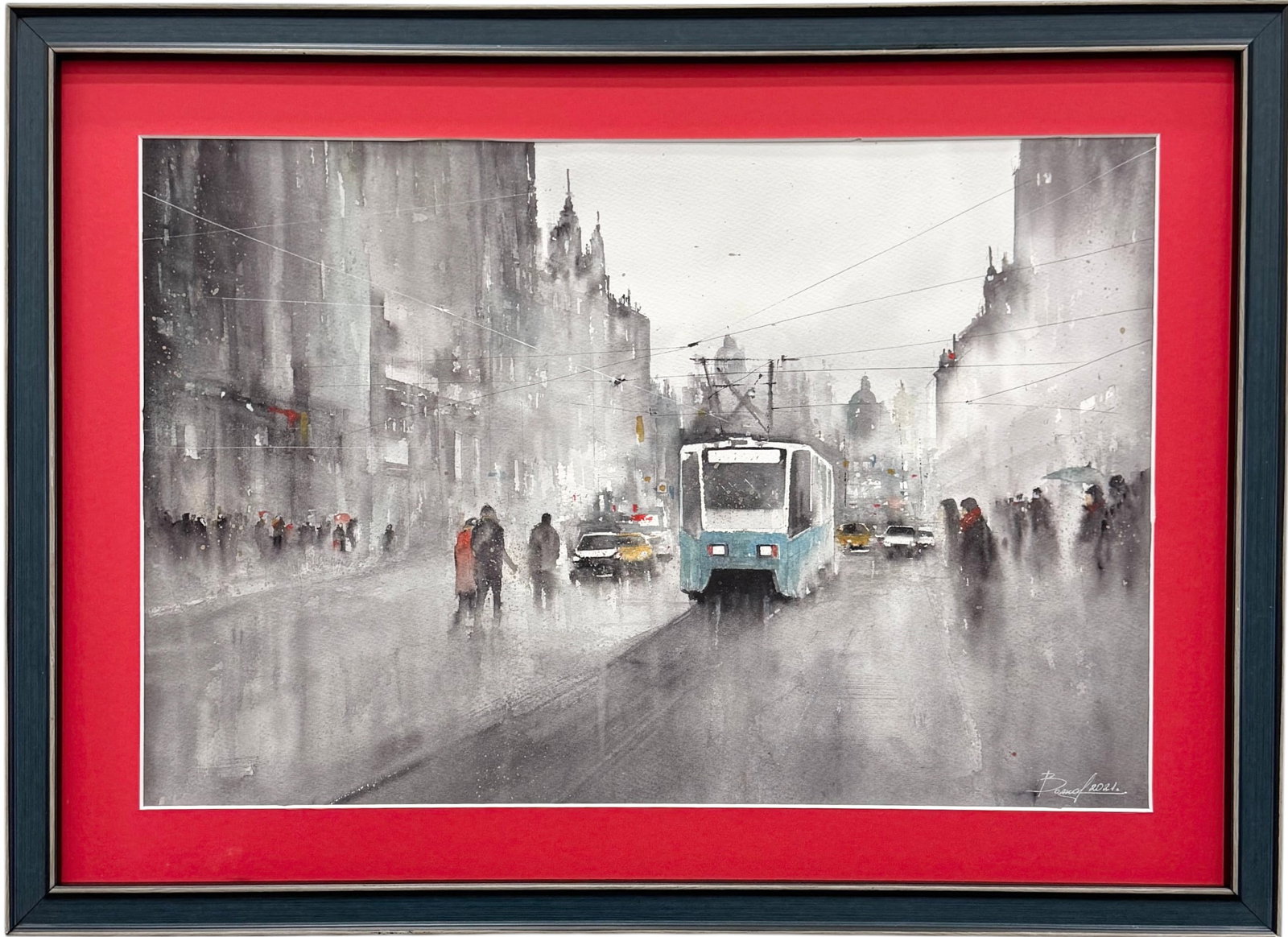 Igor Volkov (b. 1961, Russian) Original Belgrade Cityscape Watercolor, 2021: Watercolor on paper 20 1/2 x 13 1/2 in, 26 1/4 x 19 1/2 in (framed),