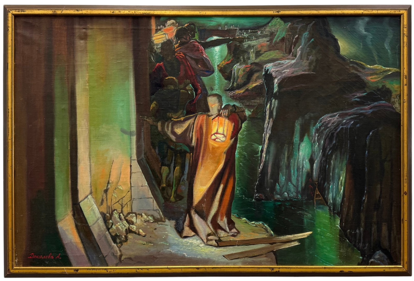 A. Danilova (20th c, Russian) "Dante's Purgatory" Large Expressionist Oil on Canvas (1 of 4)