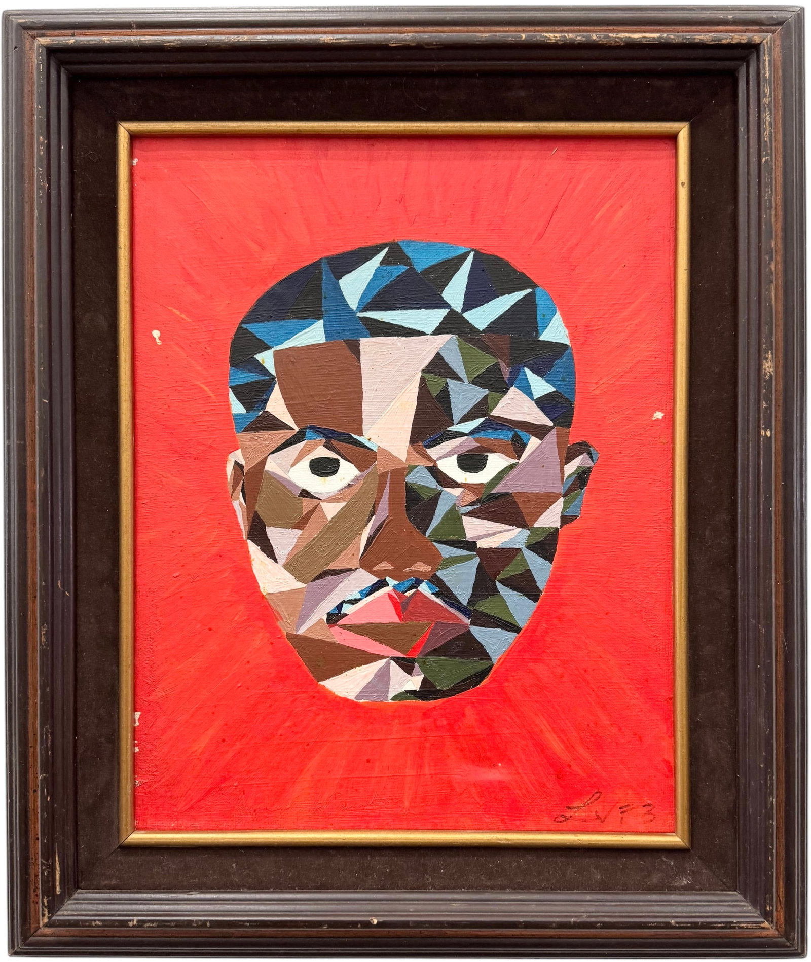 Vintage Cubist Geometric Black Portrait Painting Signed With Monograms (1 of 3)