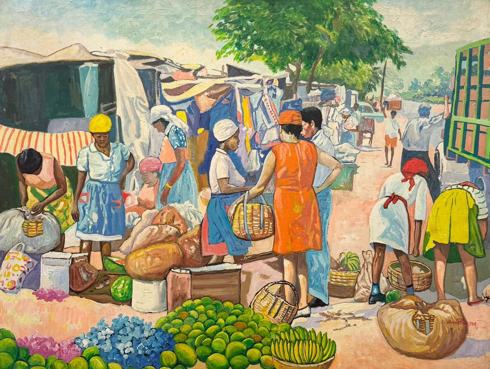 LLOYD VAN PITTERSON (1926-1987, Jamaica) Market Scene (1 of 3)