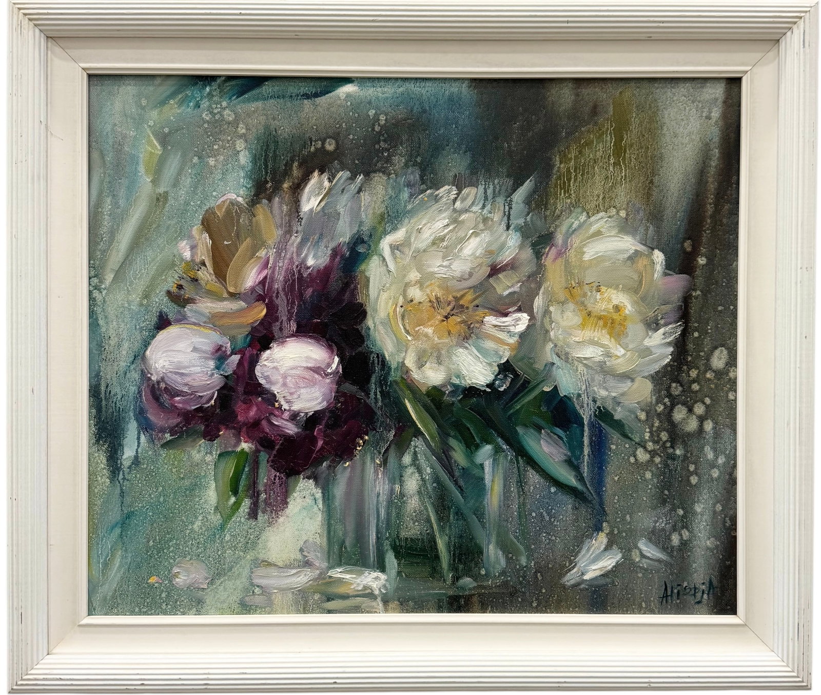 Original Contemporary Impressionist Peonies Floral Still Life Framed Oil Painting Signed (1 of 3)