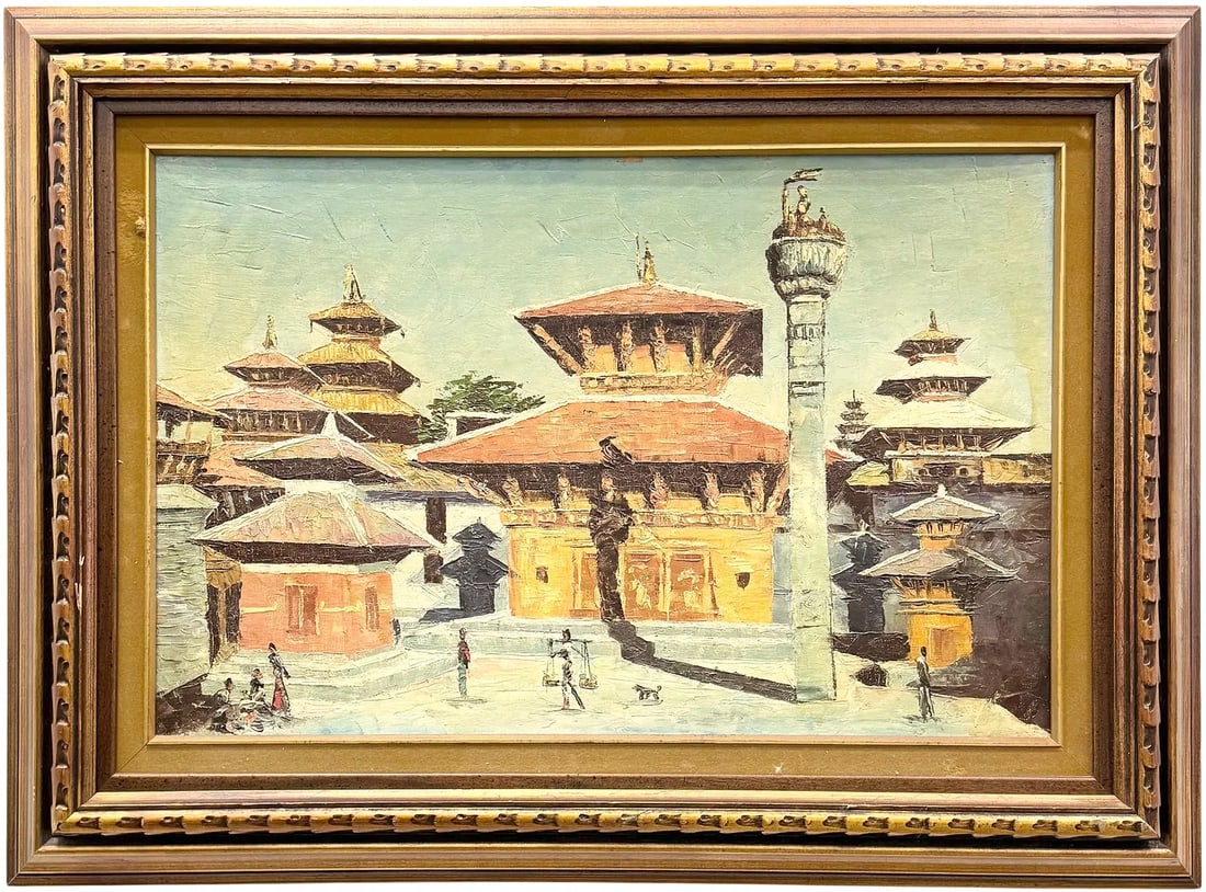 Kathmandu Durbar Square, Signed Impressionist Oil Painting (1 of 4)