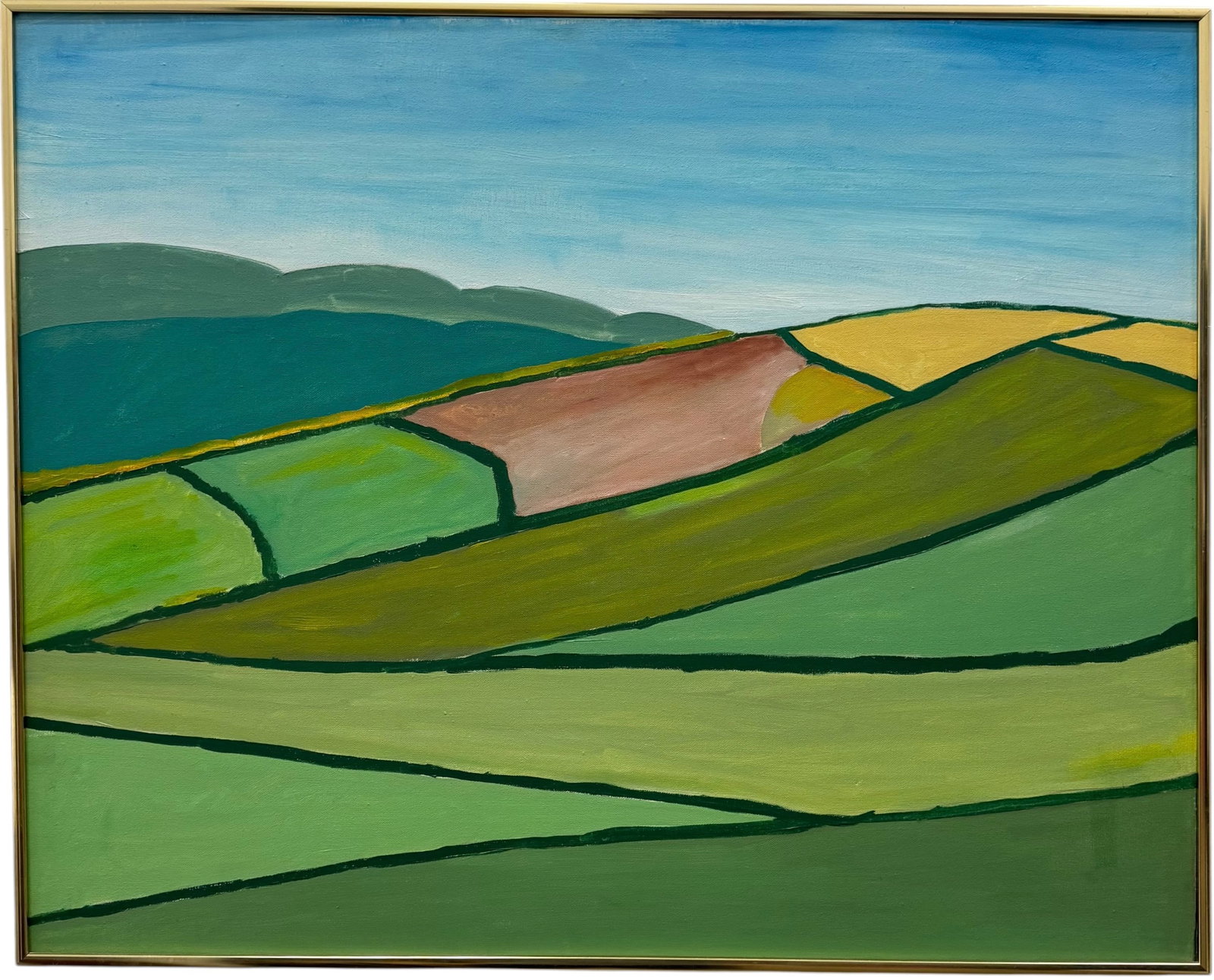 20th Century Modernist Landscape Oil Painting On Canvas: Oil painting on canvas 30 x 24 in