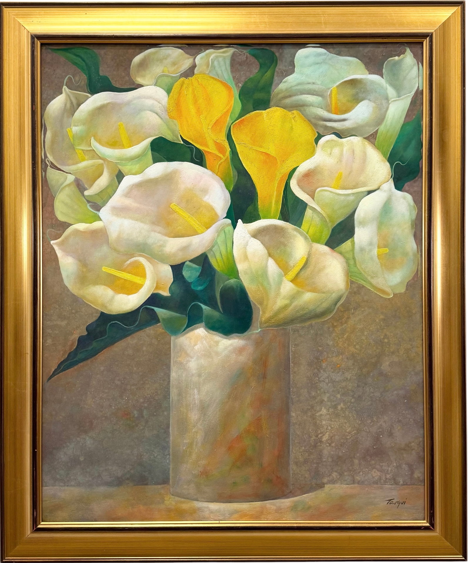 Contemporary Still Life Oil Painting "Calla Lilies" Signed Tarquin In Gold Frame (1 of 3)