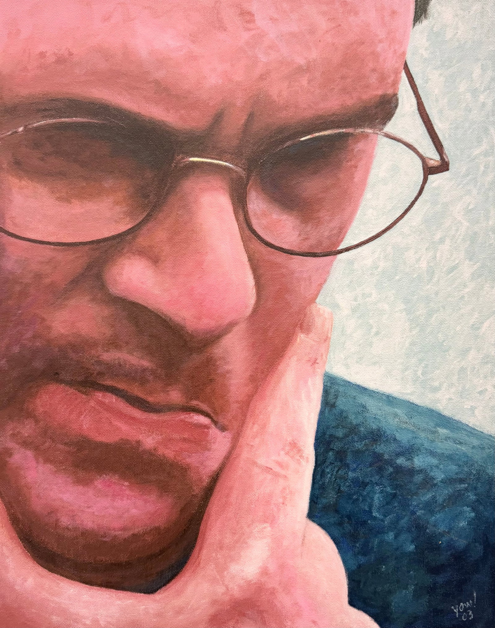 Contemporary Portrait In Style Of Chuch Close Signed Oil On Canvas (1 of 3)