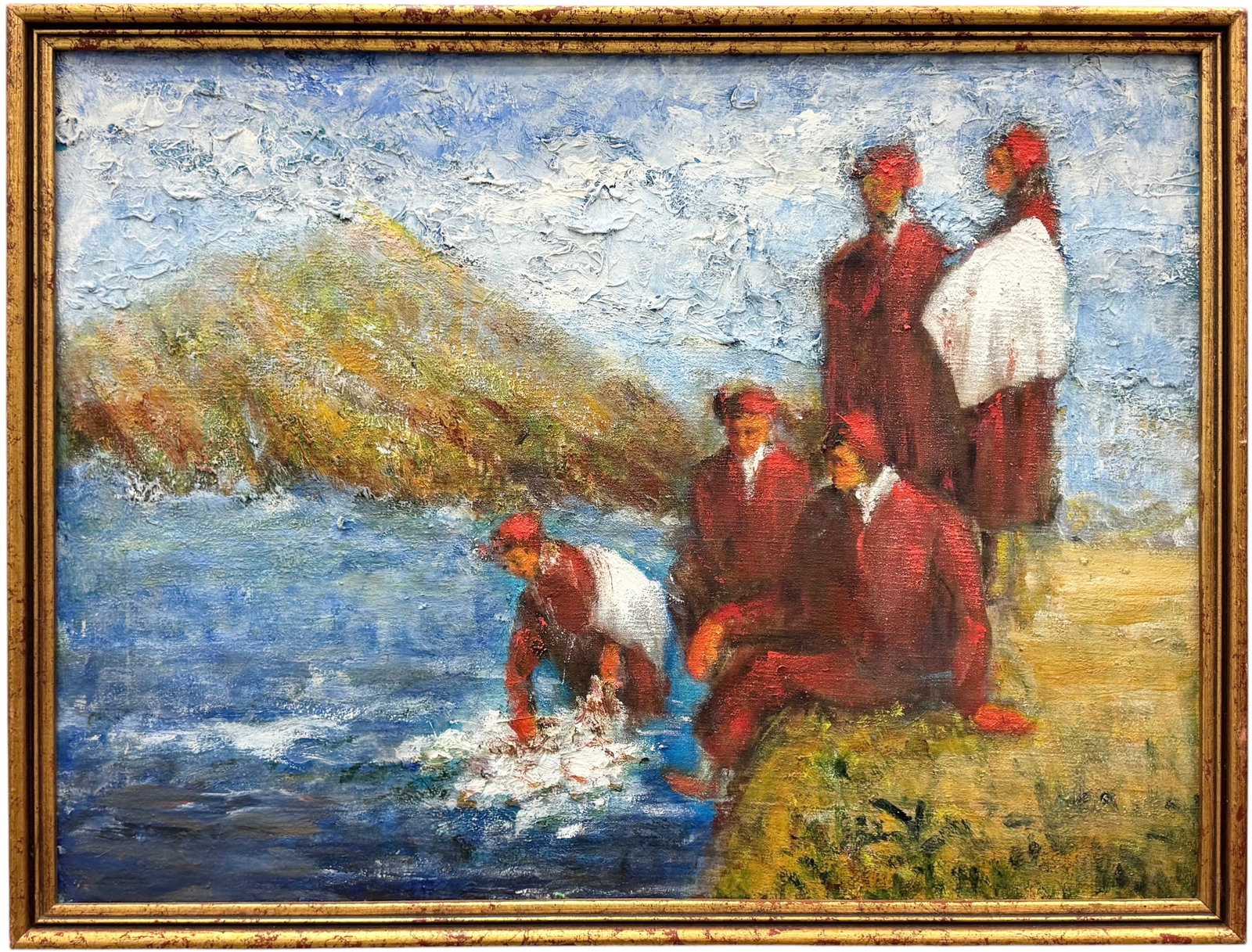 Mid-Century American Expressionist Oil Painting - Coastal Figurative Scene: Oil painting on canvas 24 x 18 in, 26 1/2 x 20 1/2 in (framed)