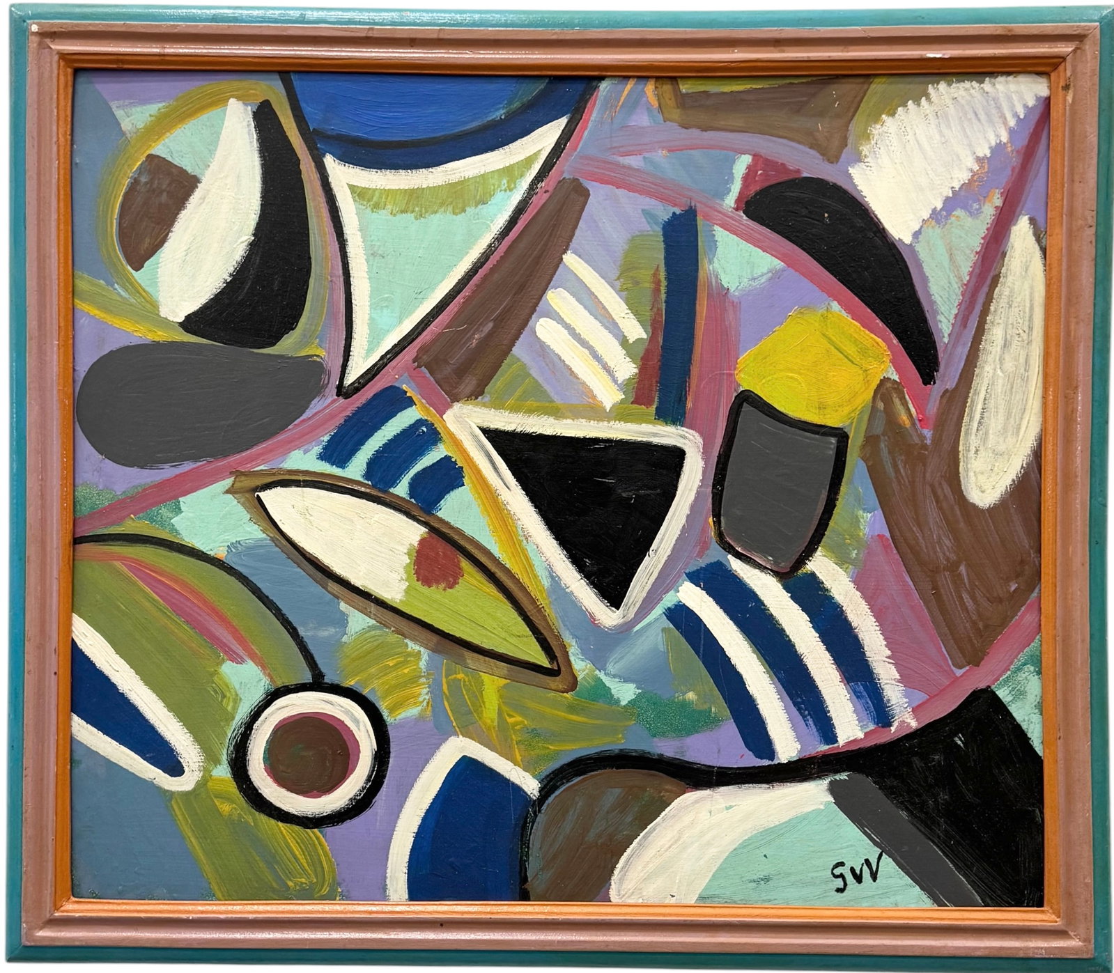 Mid-Century Modern Style Contemaporary Cubist Abstract Expressionist Oil Painting: Oil painting on canvas 24 x 28 in, 31 1/2 x 27 1/2 in (framed)