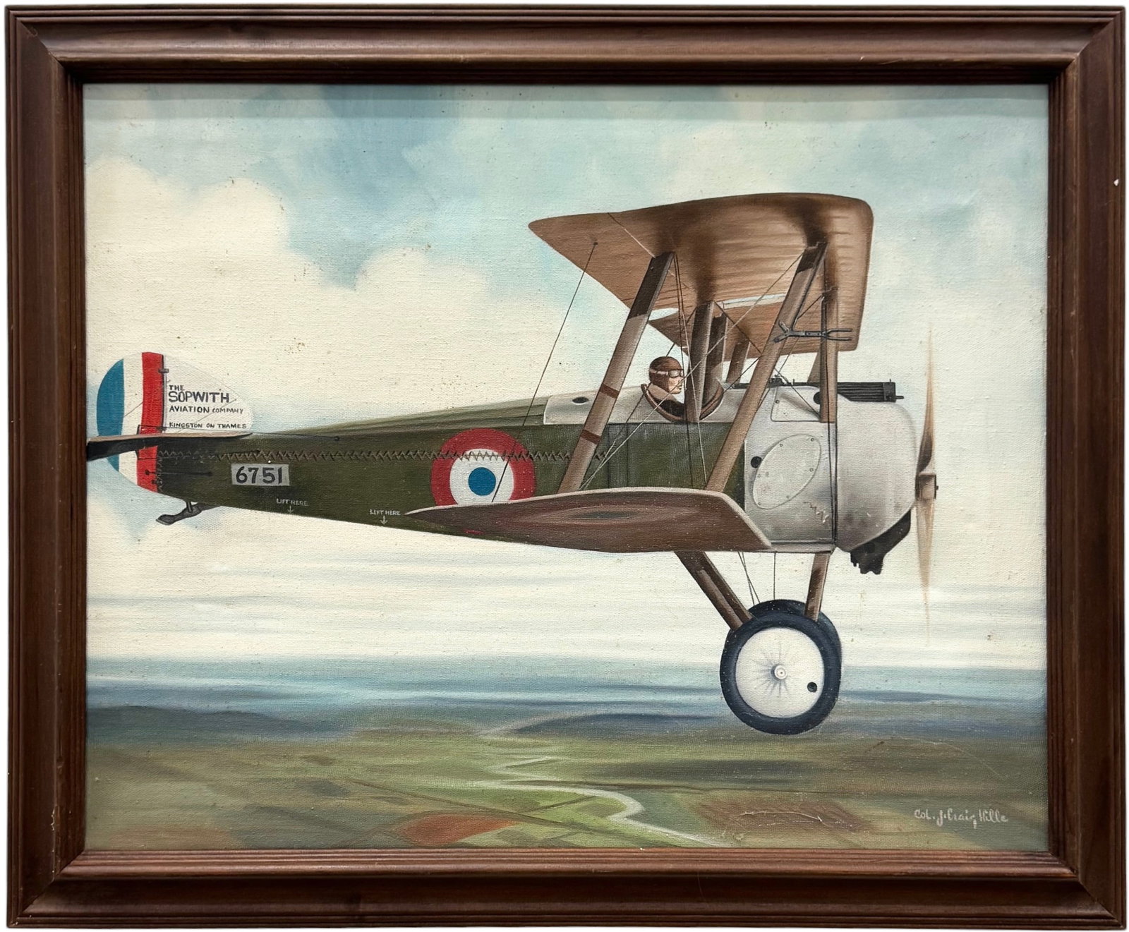 20th C English Aviation Painting: Sopwith F.1 Camel Fighter Aircraft, Col. Craig Hille (1 of 4)