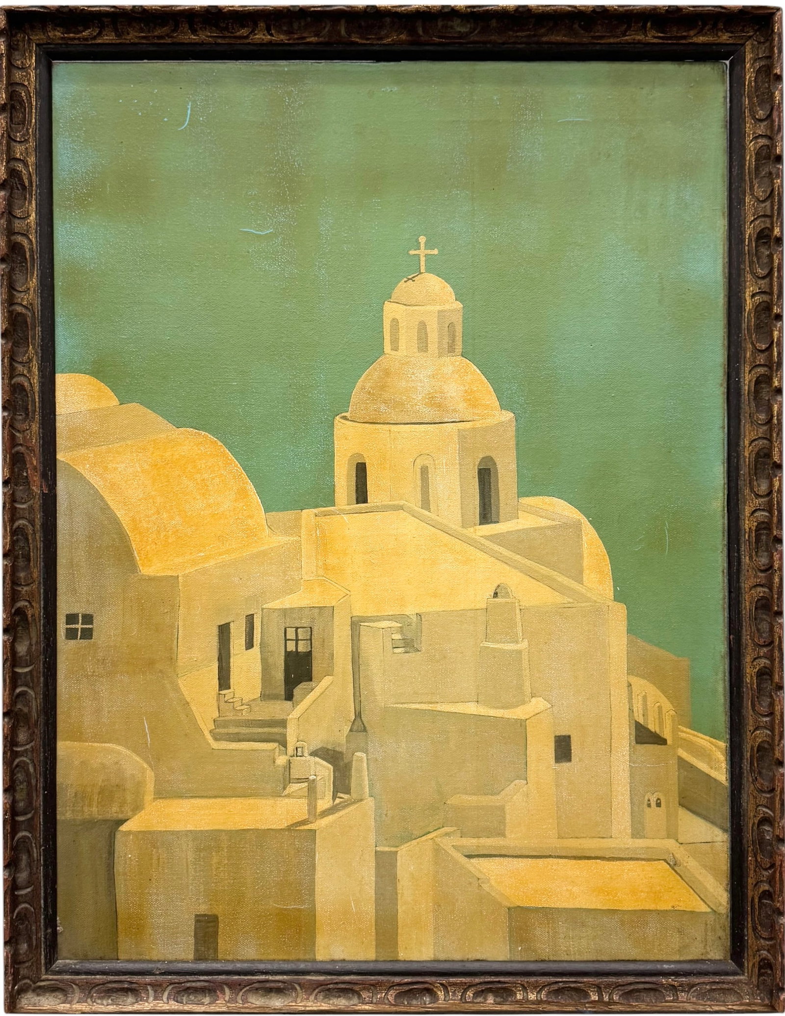 Mid-Century Modernist Greek Church In The Style Of Robert Vickrey (1 of 3)