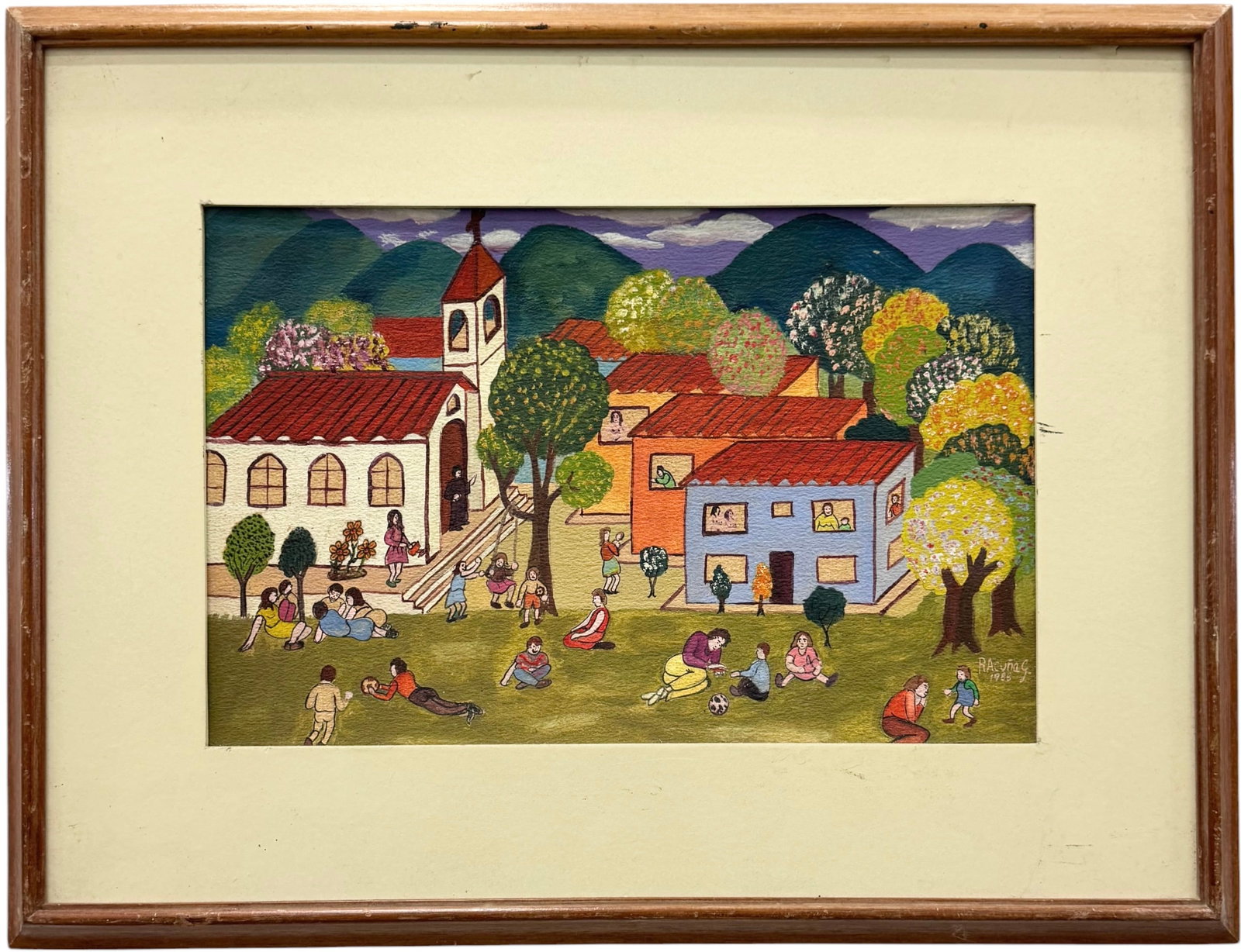 R. Acuna G. (Latin American, 20th C.) Folk Art Village Scene, 1985 (1 of 3)