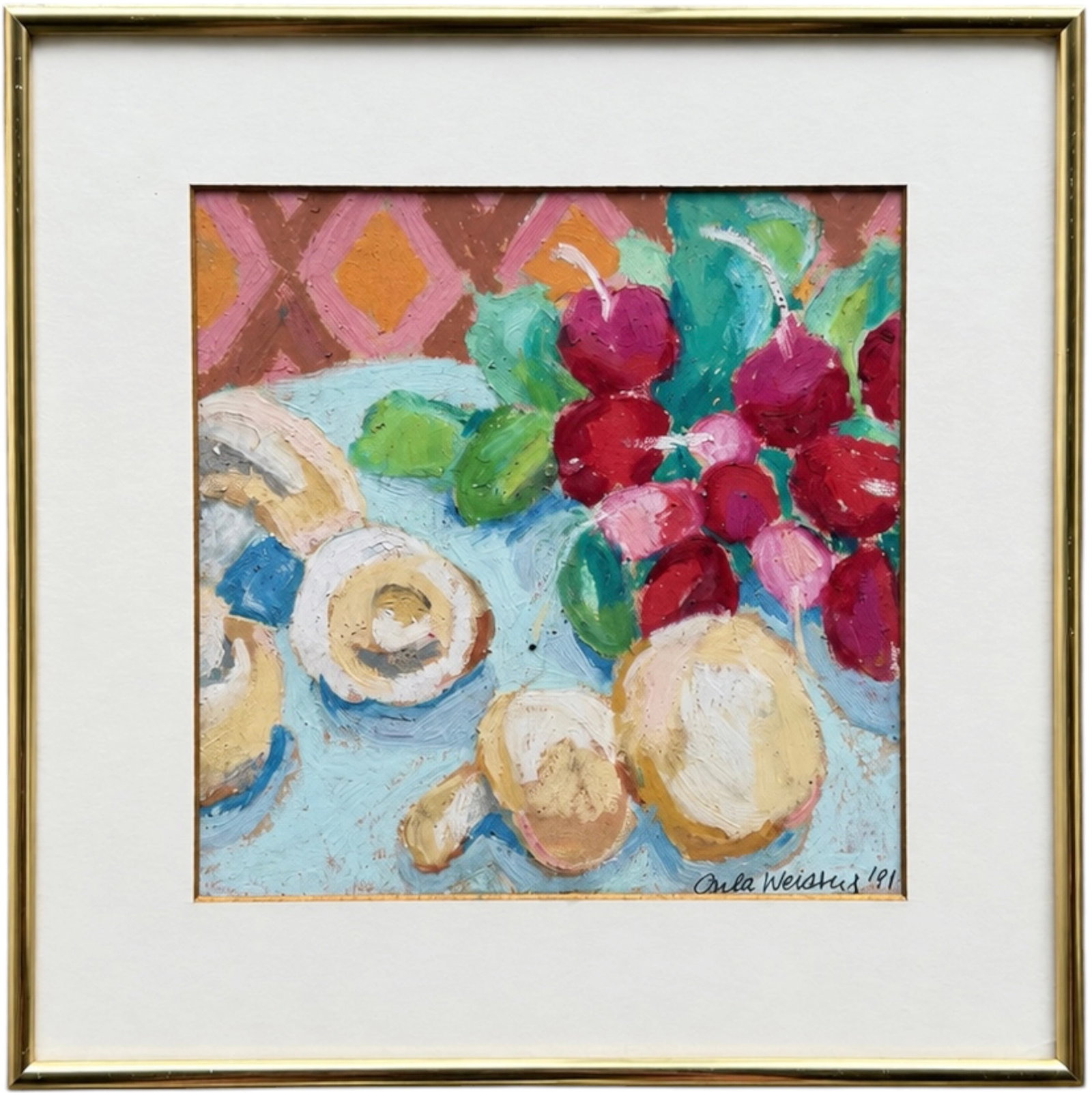 Carla Weisberg (American, 20th C.) Still Life Painting, 1981: Oil painting 8 x 8 in, 12 x 12 in (framed)