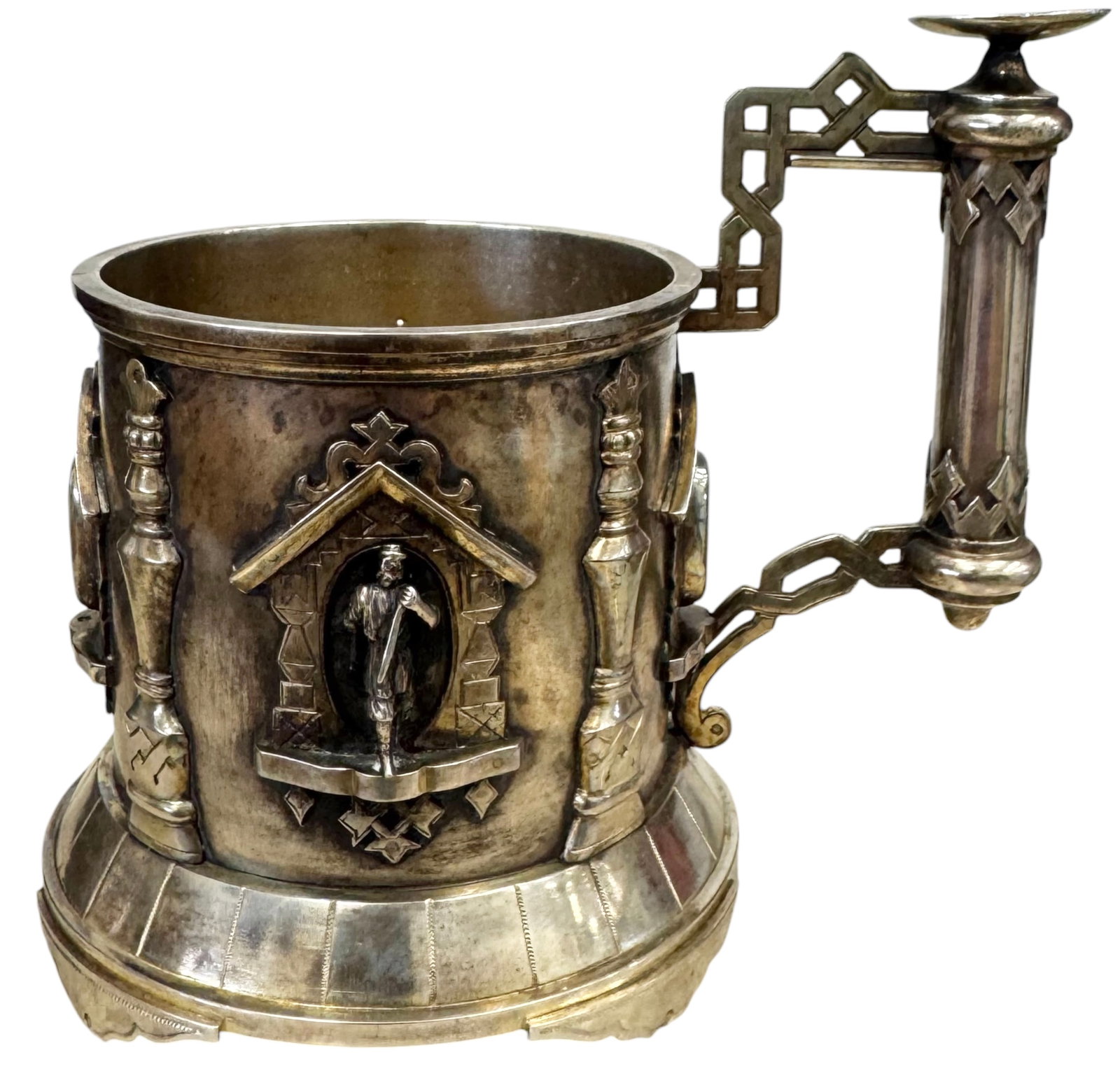 Late 19th Century Russian 84 Standard Silver Tea Glass Holder with Peasant Relief (1 of 6)