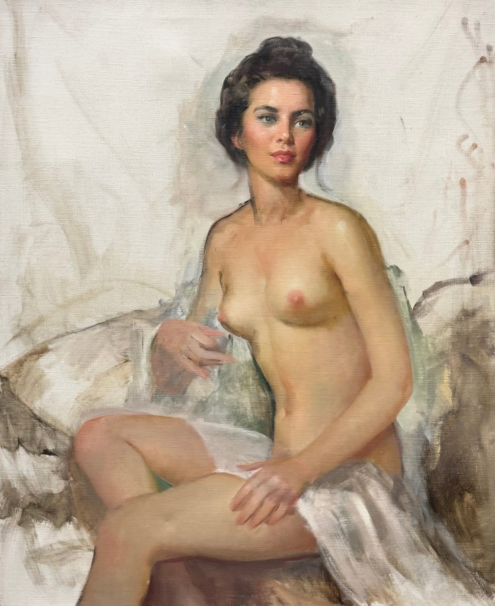 FELIX DE COSSIO (20th c, Cuban) Fine Female Figure Study Oil, Miami Artist: Oil painting on canvas 33 x 17 in. Félix Fernández de Cossío y González was one of the most prominent Cuban portrait painters of the 20th century. Born in Martí, Matanzas, Cuba, he built an estee