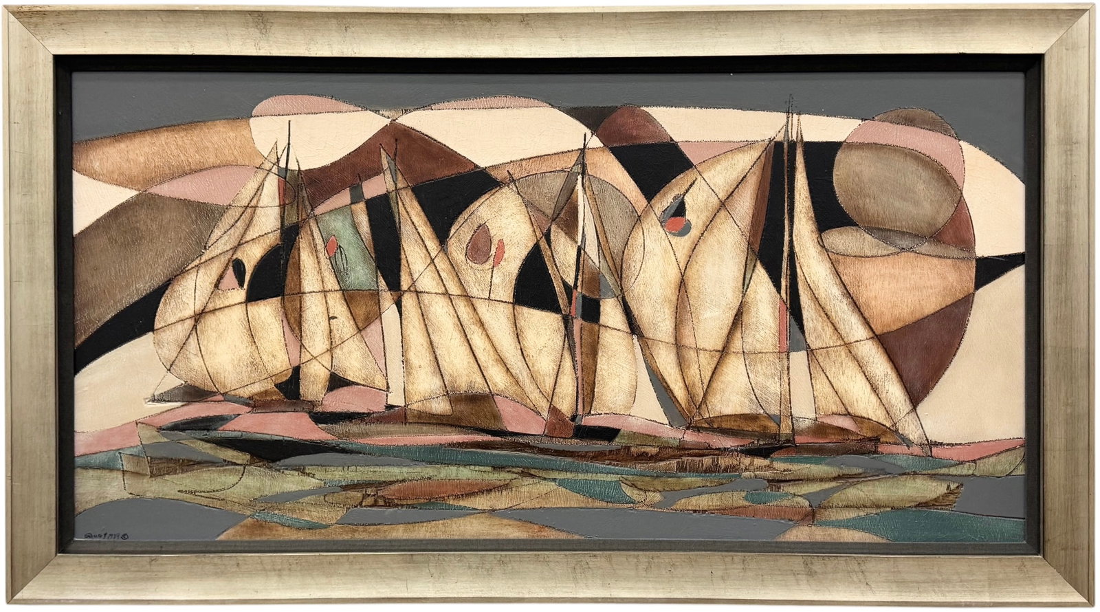 Jean-Claude Gaugy (French, b. 1944) Sailboats, Abstract: Oil painting on board 49 x 25 in, 54 x 30 in. Oversized item