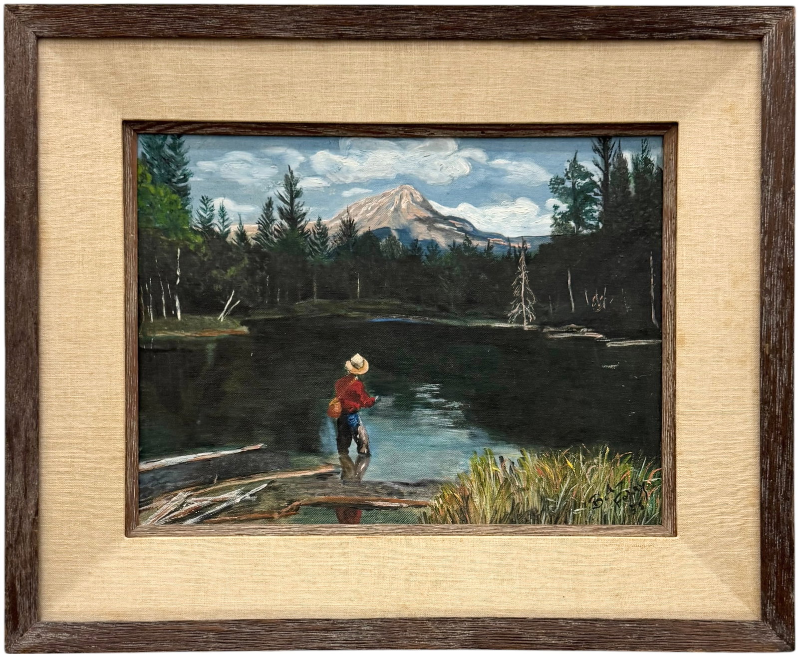 Vintage American Pacific Northwest Fly Fisherman Signed Oil Painting (1 of 3)