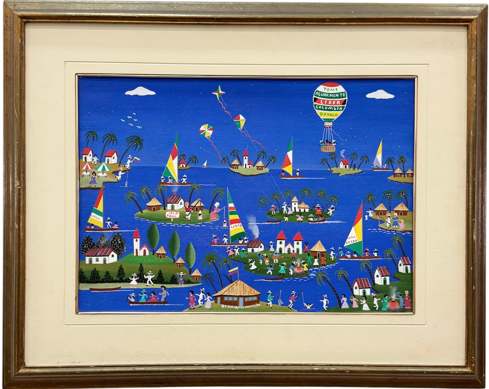 Roman Roncancio Garcia (Colombian, b. 1938) Islands: Oil painting on masonite 26 x 20 in, 29 x 23 in (framed)
