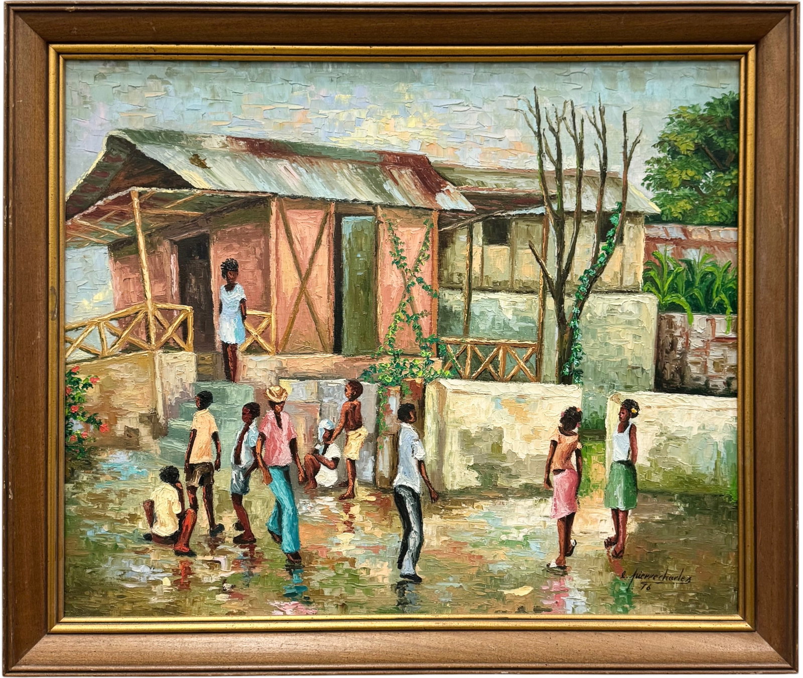 Emmanuel Pierre-Charles (1945-2002, Haitian) Impressionist Village Scene (1 of 3)