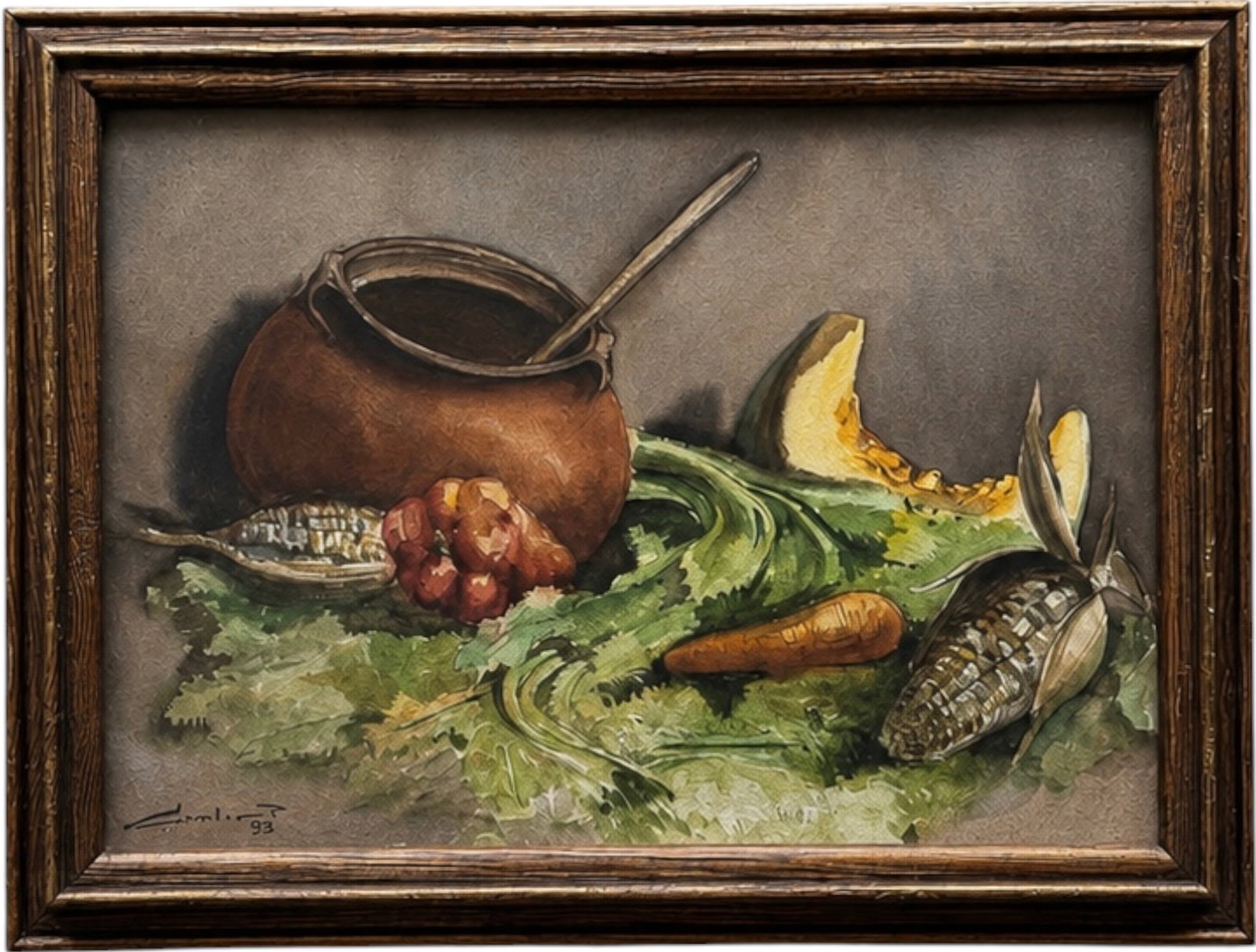 David Condori Soto (Peruvian, b. 1962) Watercolor Still Life, '93: Watercolor on paper 20 x 15 in (framed)