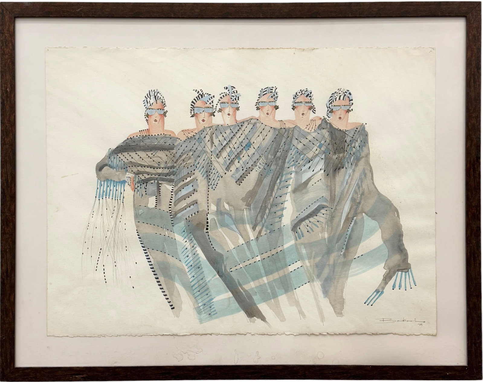 Vintage Mid-Century Modern Haute Couture Fashion Illustration, Mixed Media Watercolor (1 of 3)
