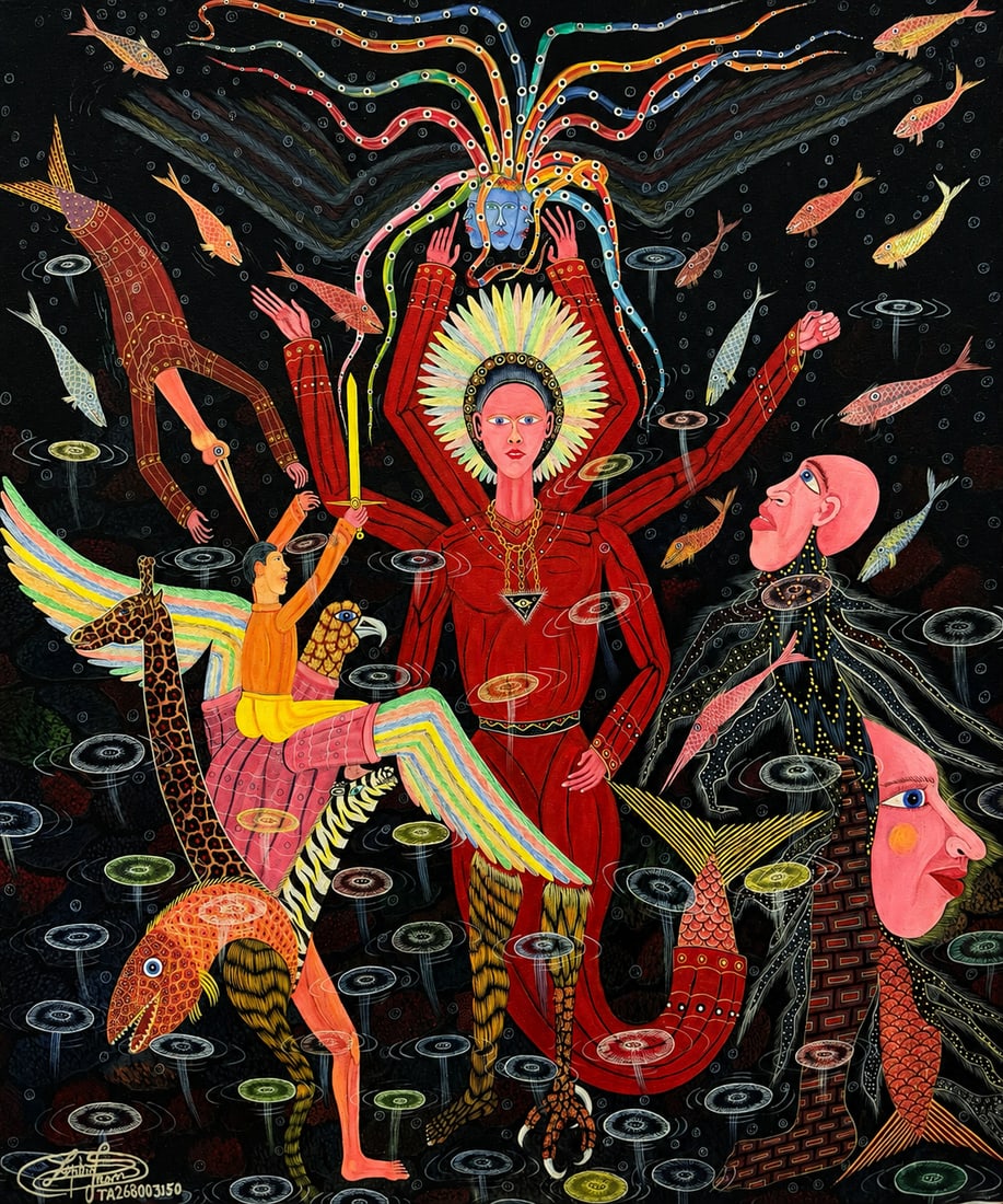 Frantz Zephirin (Haitian, b. 1968) Voo Doo: Acrylic on canvas 24 x 20 in. Master of the Cap-Haïtien Northern School.