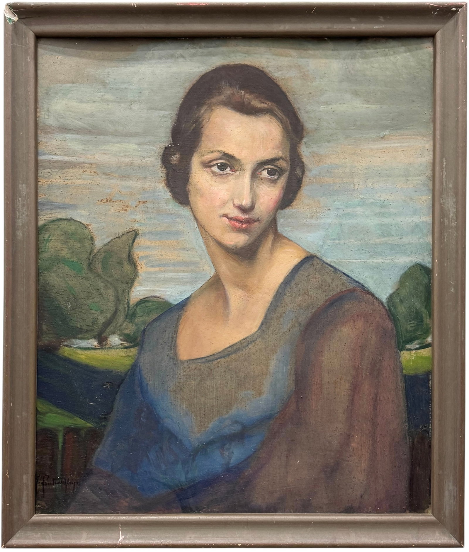 Circa 1930's WPA Era Stylized Portrait Of A Woman Signed Oil On Board (1 of 4)