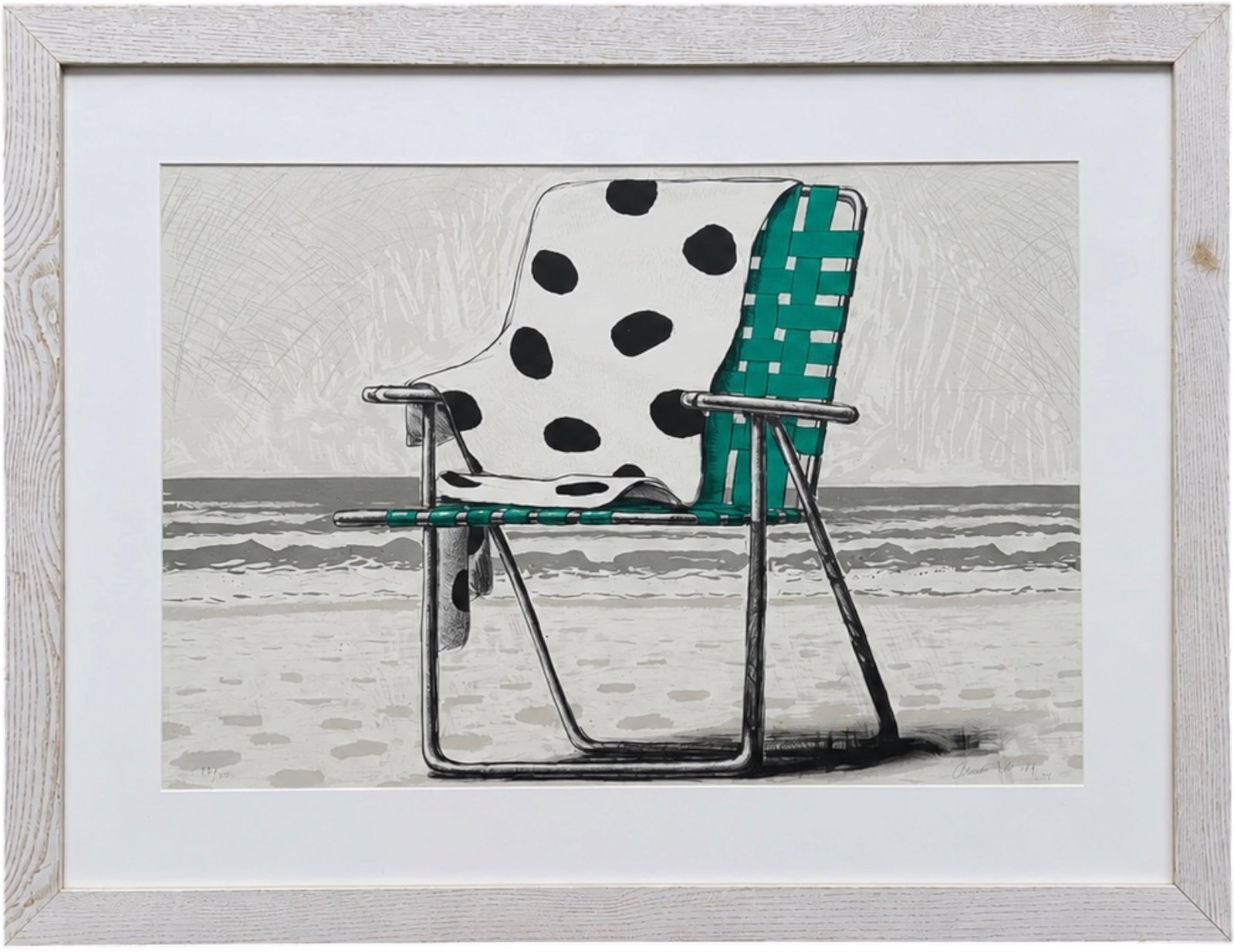 AARON FINK (b. 1955, American) Beach Chair Pencil Signed Lithograph: 38 x 29 in (framed)