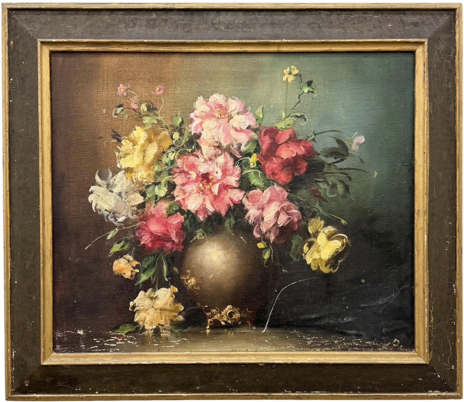 Continental European School Oil On Canvas Floral Still Life Painting, Signed (1 of 4)