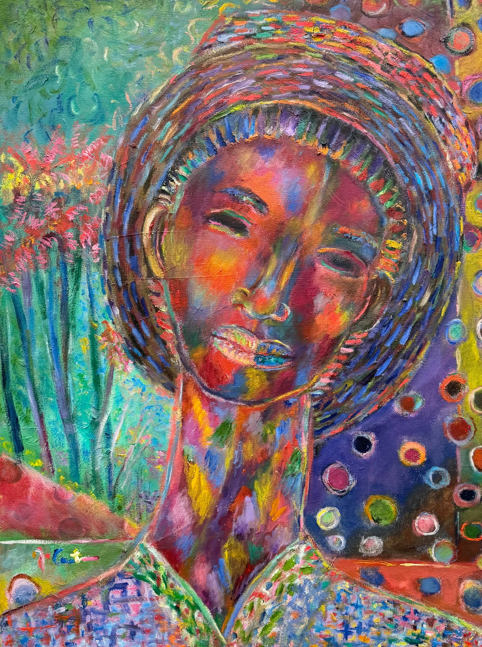 Joseph Cantave (Haitian, born 1963) Expressionist Portrait: Oil painting on canvas 18 x 24 in