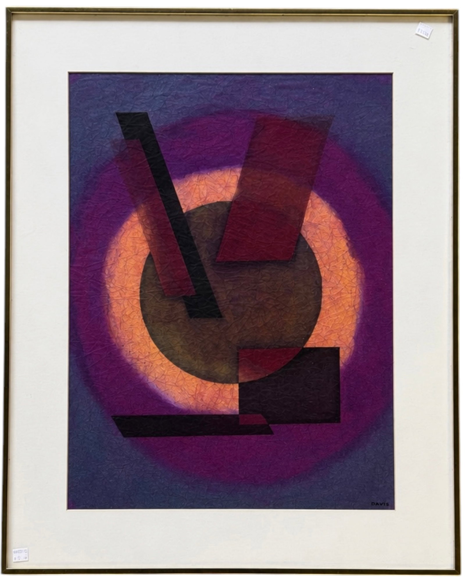 Joel Davitz (American, 1926-2017) Mid-Century Geometric Abstraction Painting: Mixed media on paper 23 1/2 x 17 1/2 in, 30 x 24 in (framed)