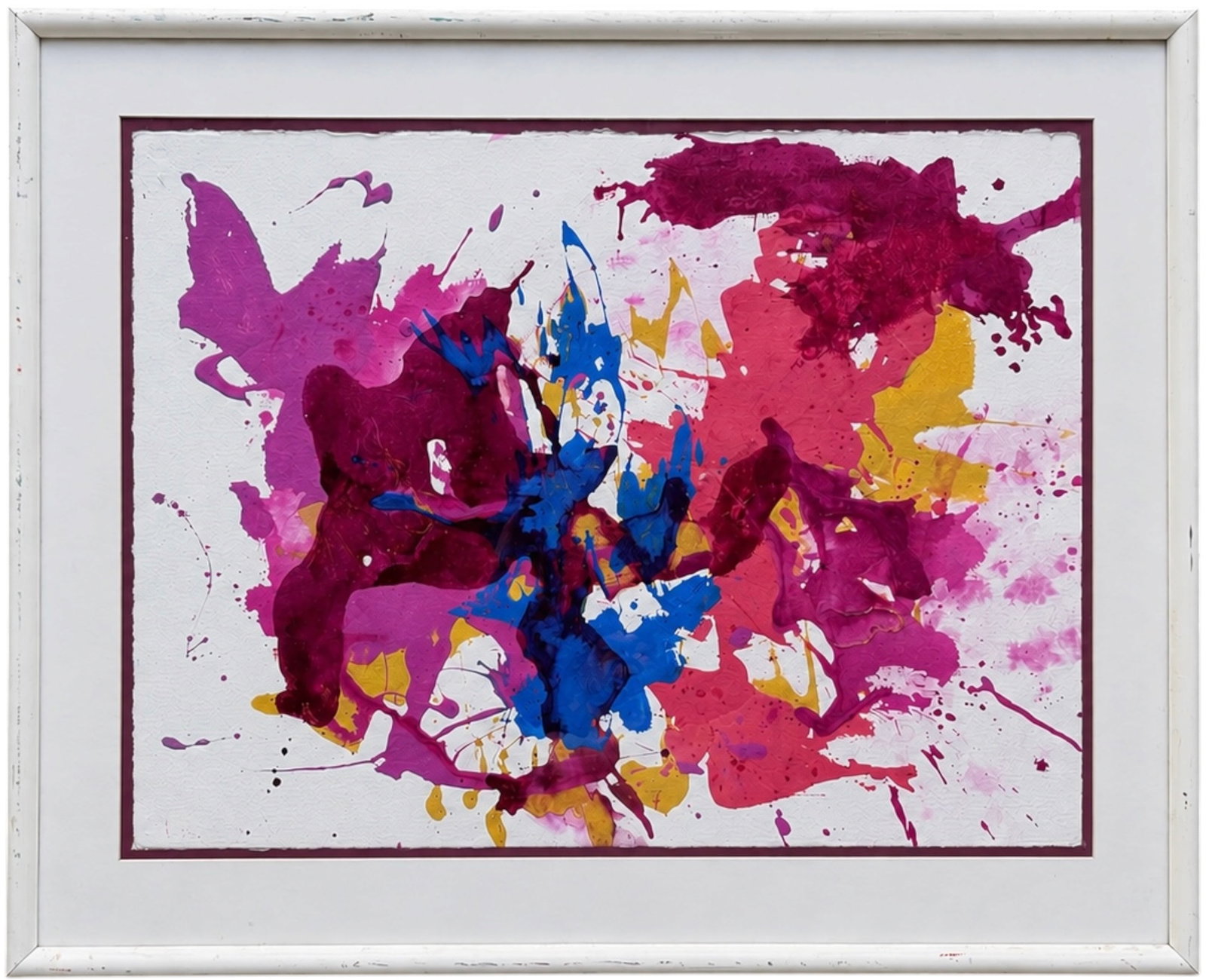 Nicely Framed Vibrant Mid-Century Manner Abstract Splatter Composition: Acrylic on paper 38 x 30 in (framed)