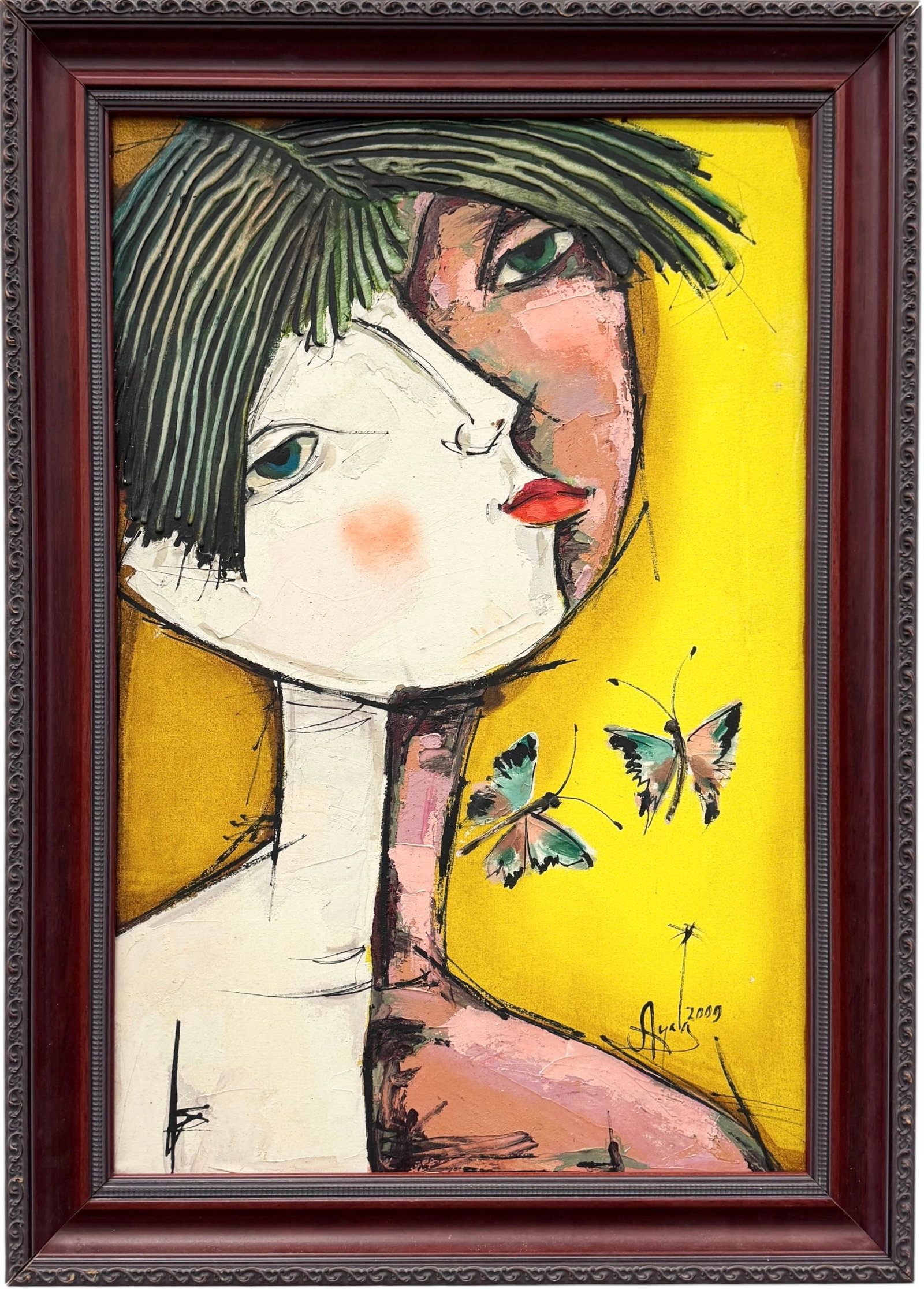 Roger Ayala Rodriguez (Cuban, b. 1955) Expressionist Portrait Painting, 2009: Oil painting on canvas 26 1/2 x 17 1/2 in, 31 x 22 in (framed)