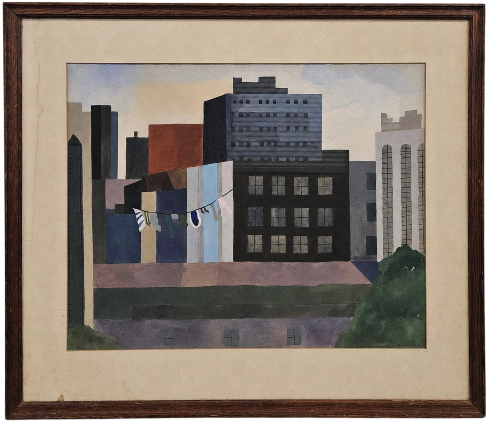 Gayle Ward (American, 20th C.) "Looking West From Payne Whitney" 1954, NYC: Watercolor on paper 23 1/2 x 19 in, 31 1/2 x 27 1/2 in (framed)This refers directly to the historic Payne Whitney House located at 972 Fifth Avenue on Manhattan's Upper East Side. Given the title, the