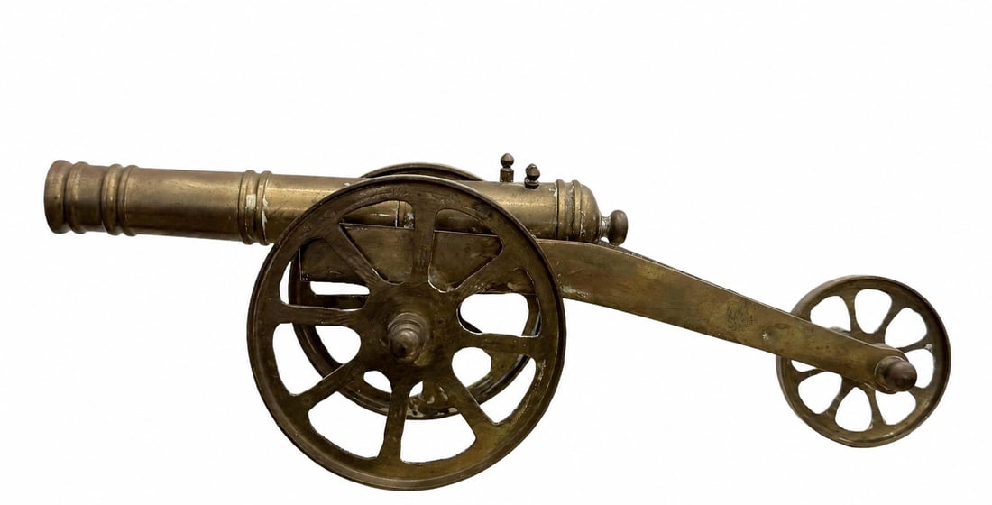 Vintage Solid Brass Miniature 3-Wheel Field Cannon Model (1 of 3)