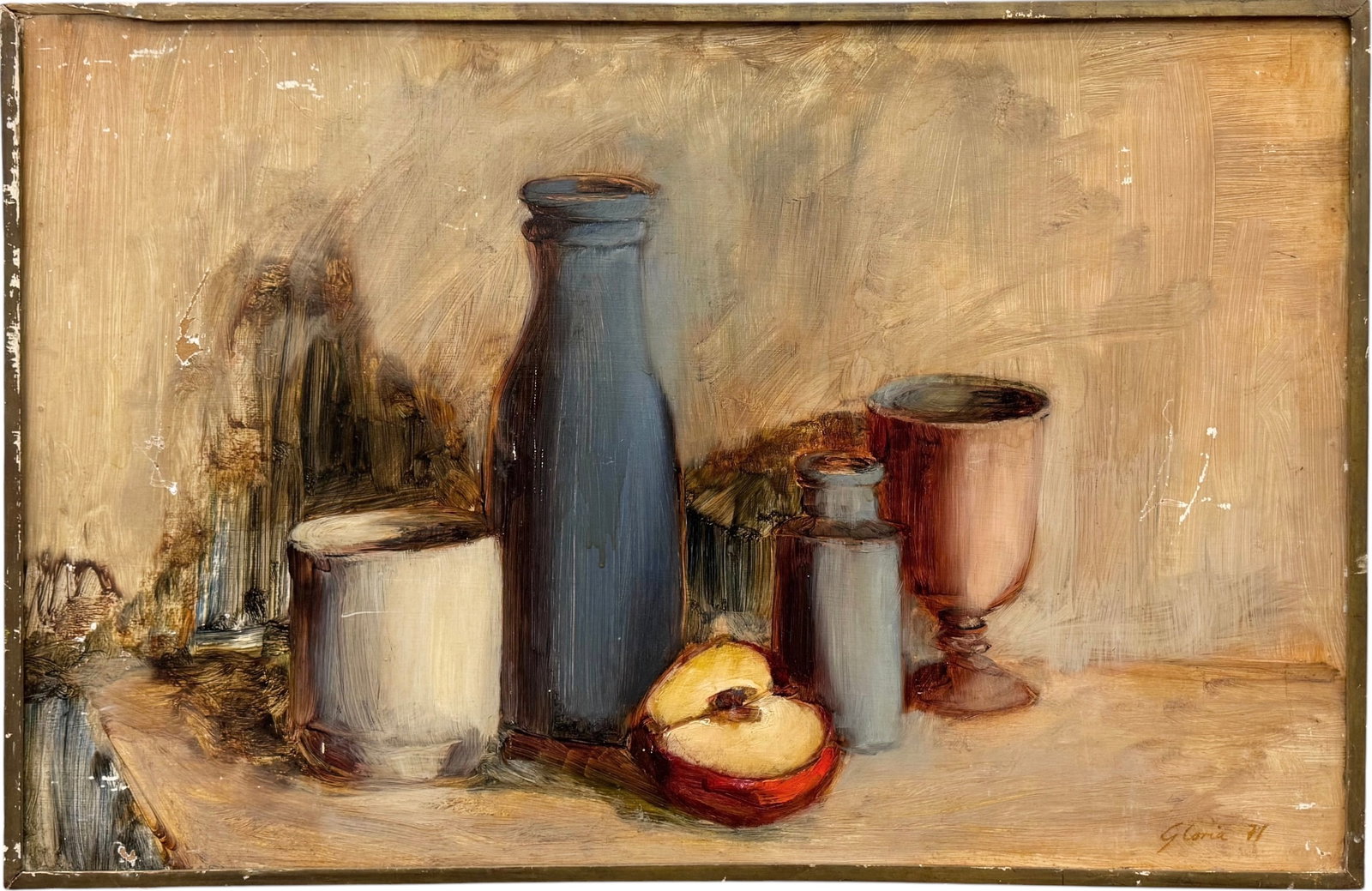 Mid-Century Table Top Still Life Signed Oil On Board, Gloria 1971 (1 of 3)