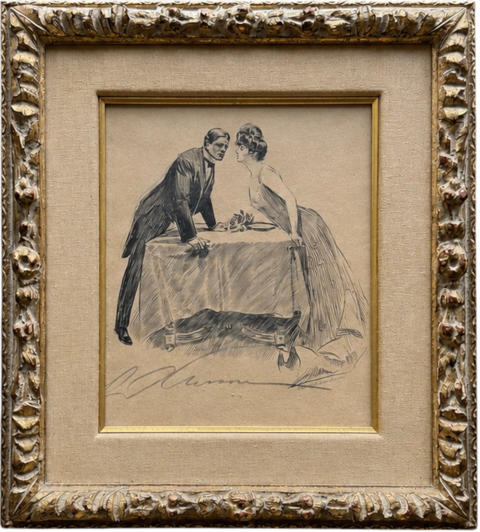 Charles Dana Gibson (1867â€“1944) Pencil Signed Nicely Framed Print: 17 x 15 in (framed)